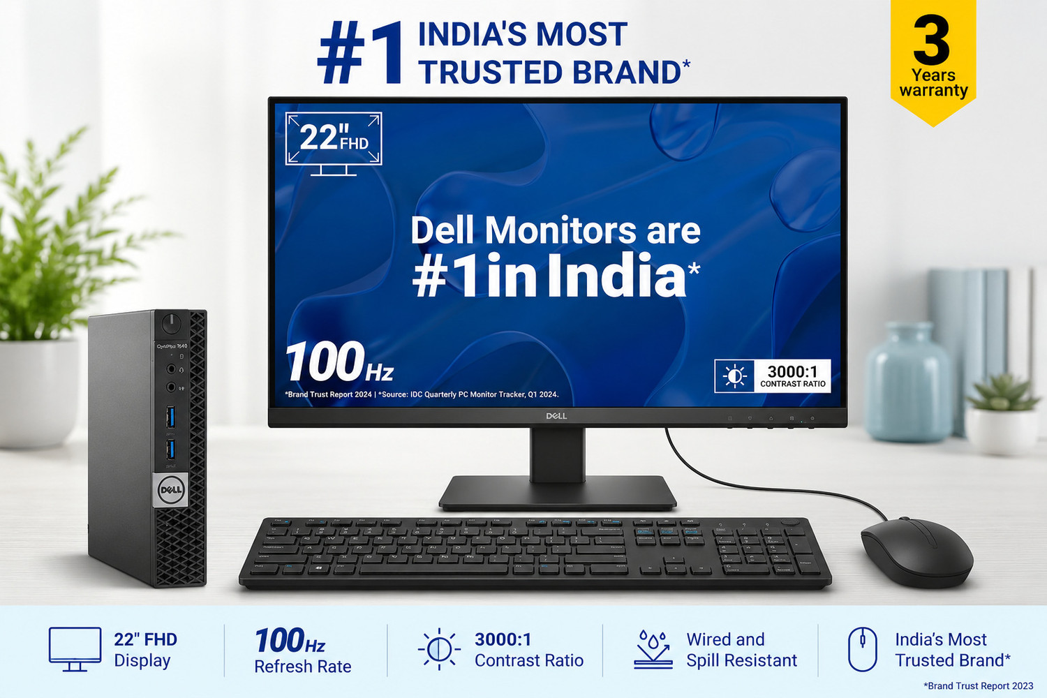 Image of DELL 6th genrations Core i5 (6th Gen) (8 GB DDR4 /256 GB SSD /Windows 11 Home /22 Inch Screen /(54.6cm) Full HD IPS Monitor,100Hz Refresh Rate, 5ms Response, HDMI & VGA Ports,) with MS Office