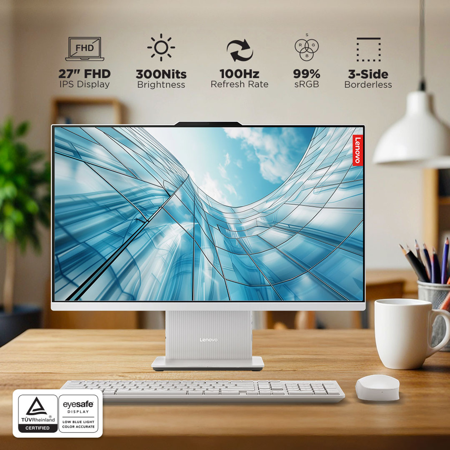 Image of Lenovo IdeaCentre AIO Core i7 (32 GB DDR5 /1 GB SSD /Windows 11 Home /27 Inch Screen /IdeaCentre AIO) with MS Office