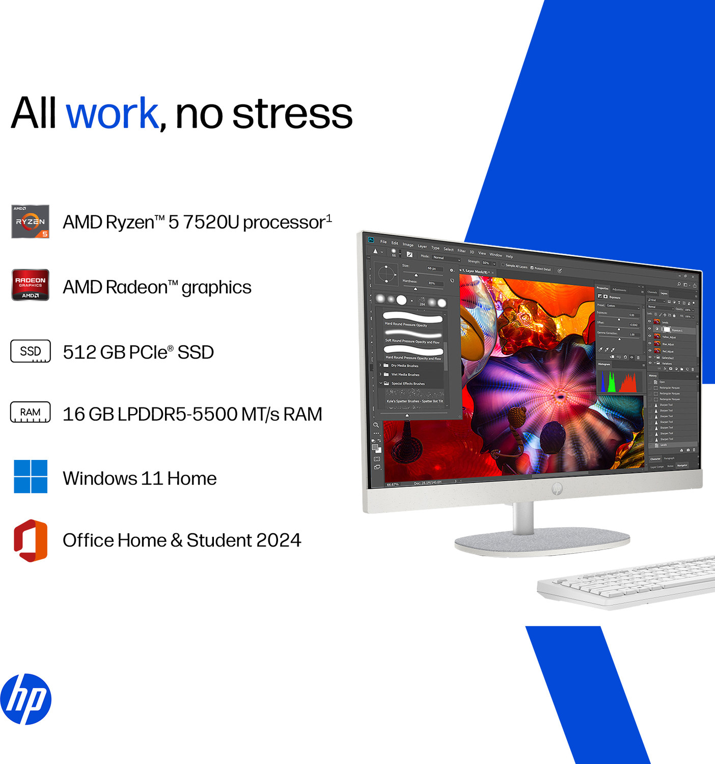 Image of HP All in One Ryzen 5 (16 GB LPDDR5 /512 GB SSD /Windows 11 Home /23.8 Inch Screen /Cr 0271) with MS Office