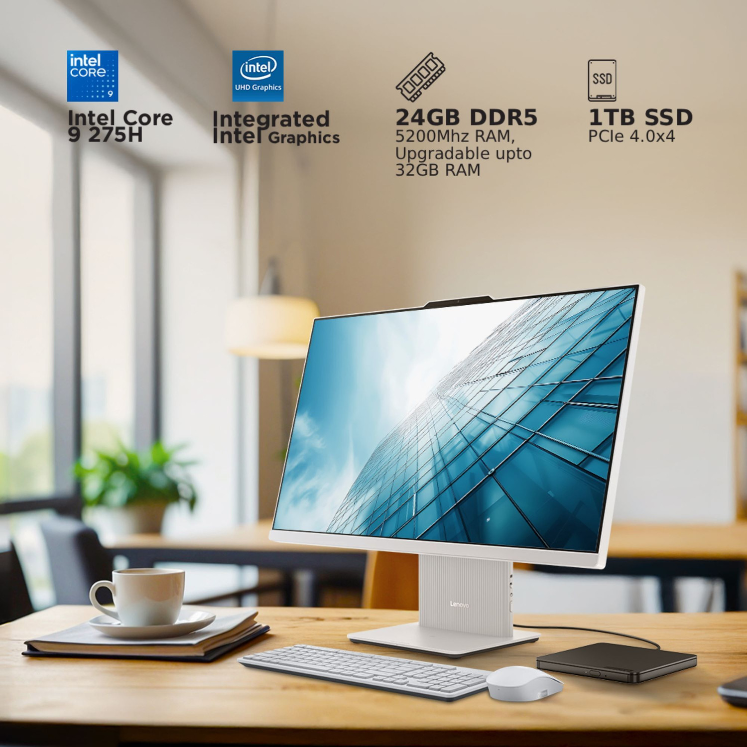 Image of Lenovo IdeaCentre AIO Core i9 (12th Gen) (32 GB DDR5 /1 GB SSD /Windows 11 Home /27 Inch Screen /IdeaCentre AIO) with MS Office