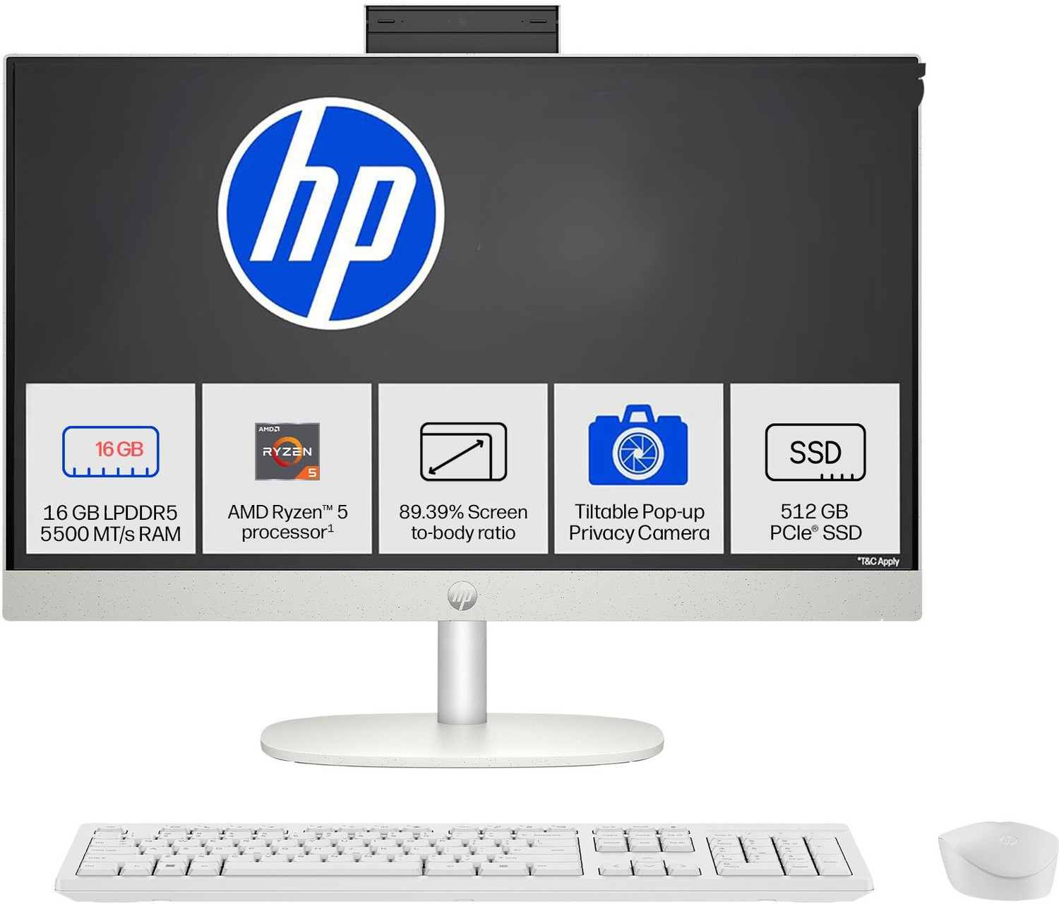 Image of HP All in One Ryzen 5 (16 GB LPDDR5 /512 GB SSD /Windows 11 Home /23.8 Inch Screen /Cr 0271) with MS Office