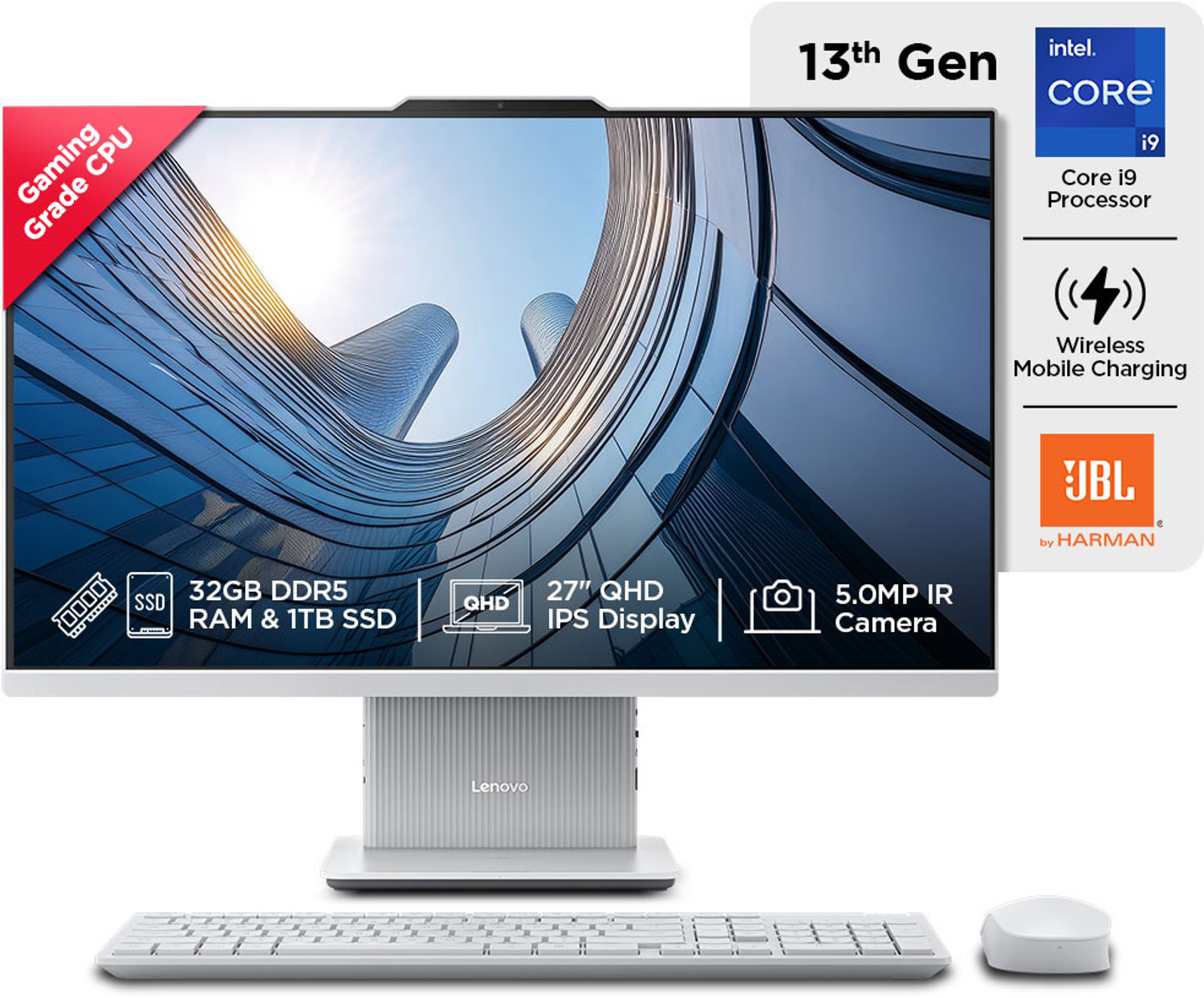 Image of Lenovo Ideacentre AIO QHD IPS Core i9 (12th Gen) (32 GB DDR4 /1 TB SSD /Windows 11 Home /27 Inch Screen /IdeaCentre) with MS Office