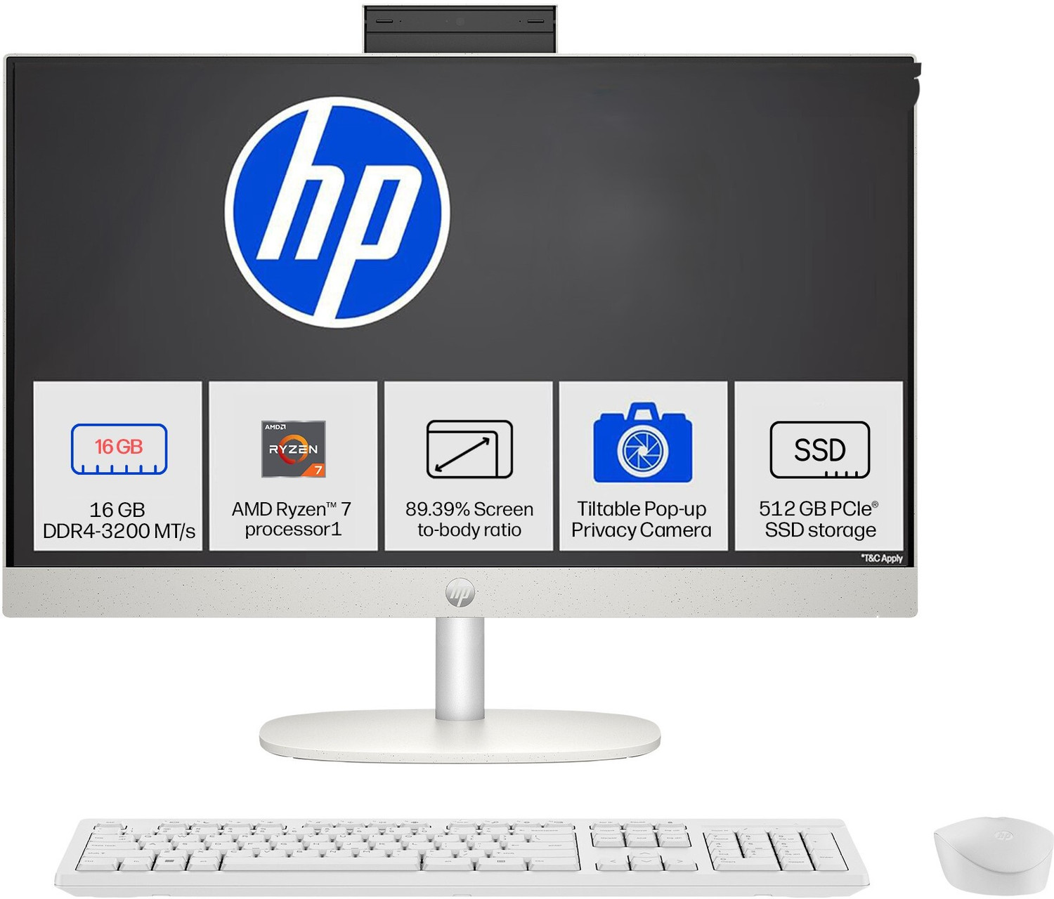 Image of HP All in One Ryzen 7 (16 GB DDR4 /512 GB SSD /Windows 11 Home /23.8 Inch Screen /Cr 0023) with MS Office
