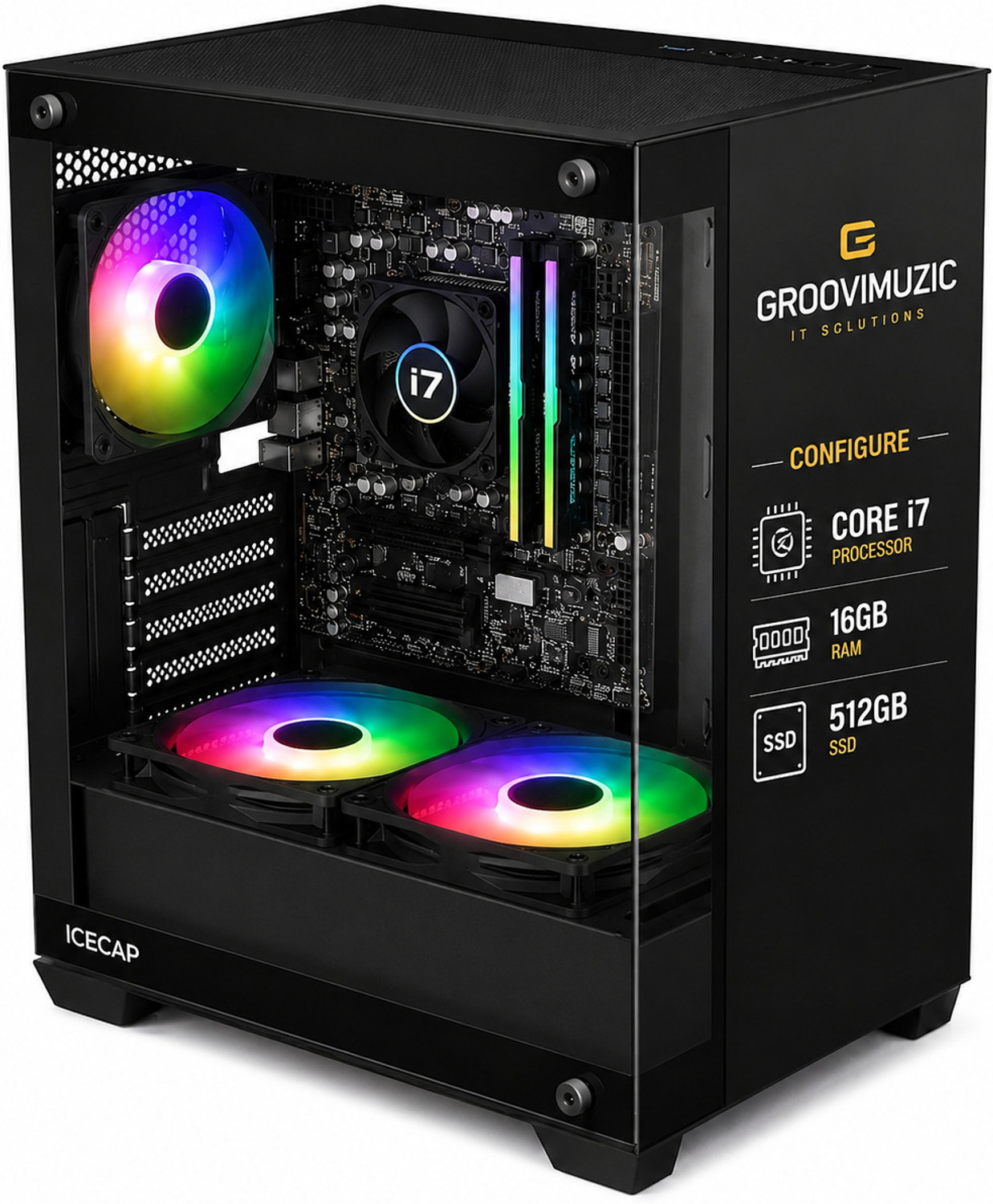 Image of Groovimuzic GAMING Core i7 (8 GB DDR3 /256 GB SSD /Windows 10 Home /0 Inch Screen /MSO /WIFI DONGLE) with MS Office