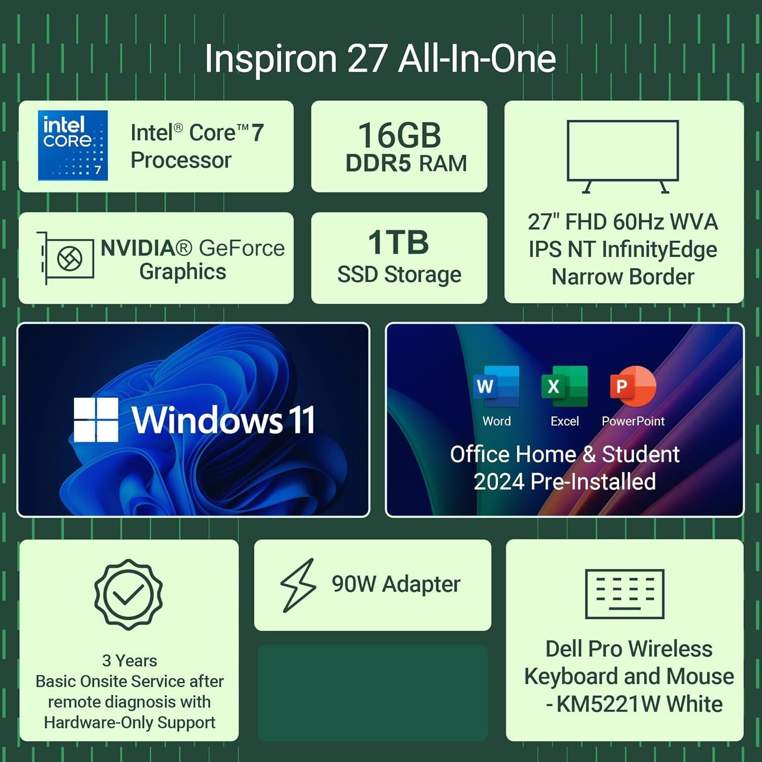 Image of DELL Inspiron All-in-One Core i7 (16 GB DDR5 /1024 GB SSD /Windows 11 Home /2 GB /27 Inch Screen /All-In-One EC27250)