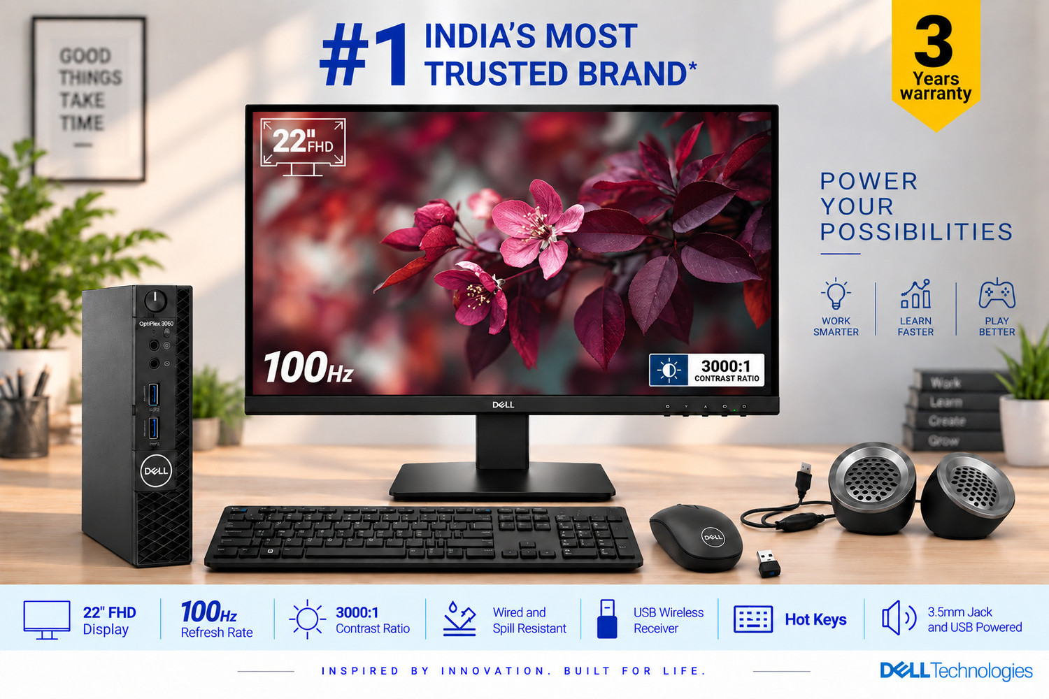 Image of DELL i5-8th Core i5 (8th Gen) (8 GB DDR4 /256 GB SSD /Windows 11 Home /22 Inch Screen /SE2225HM) with MS Office