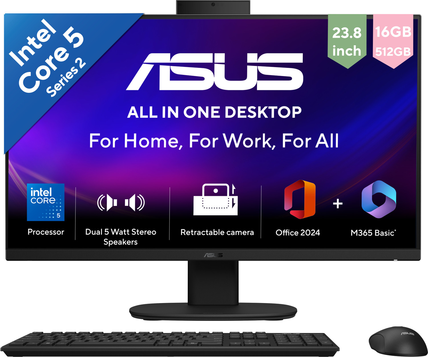 Image of ASUS AiO V400 Series,(2026) with Office 2024 + M365 Basic* , (i5 14th Gen) Core 5 (16 GB DDR5 /512 GB SSD /Windows 11 Home /23.8 Inch Screen /V440VA-KBC5002WS)