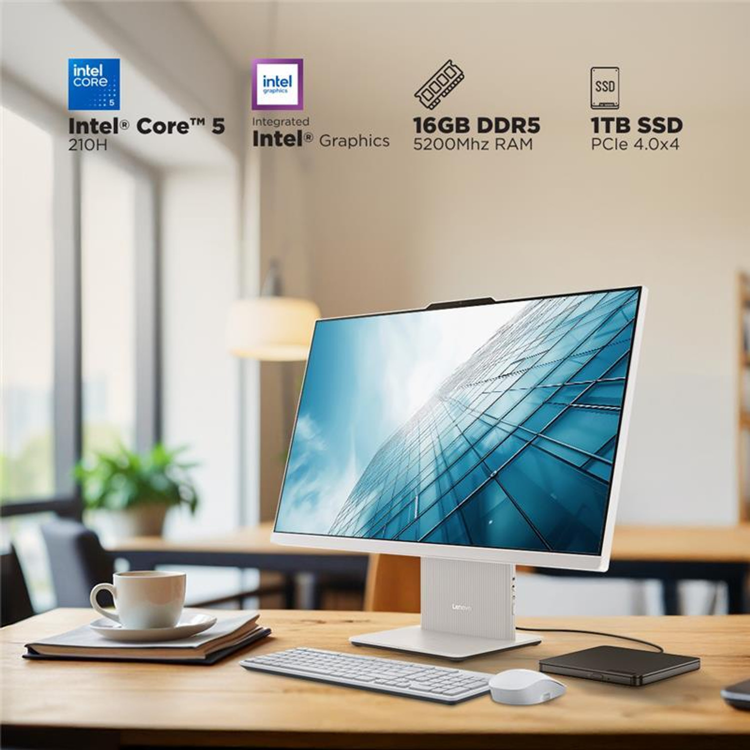 Image of Lenovo Ideacentre AIO QHD IPS Core i5 (16 GB DDR5 /1 TB SSD /Windows 11 Home /27 Inch Screen /IdeaCentre) with MS Office