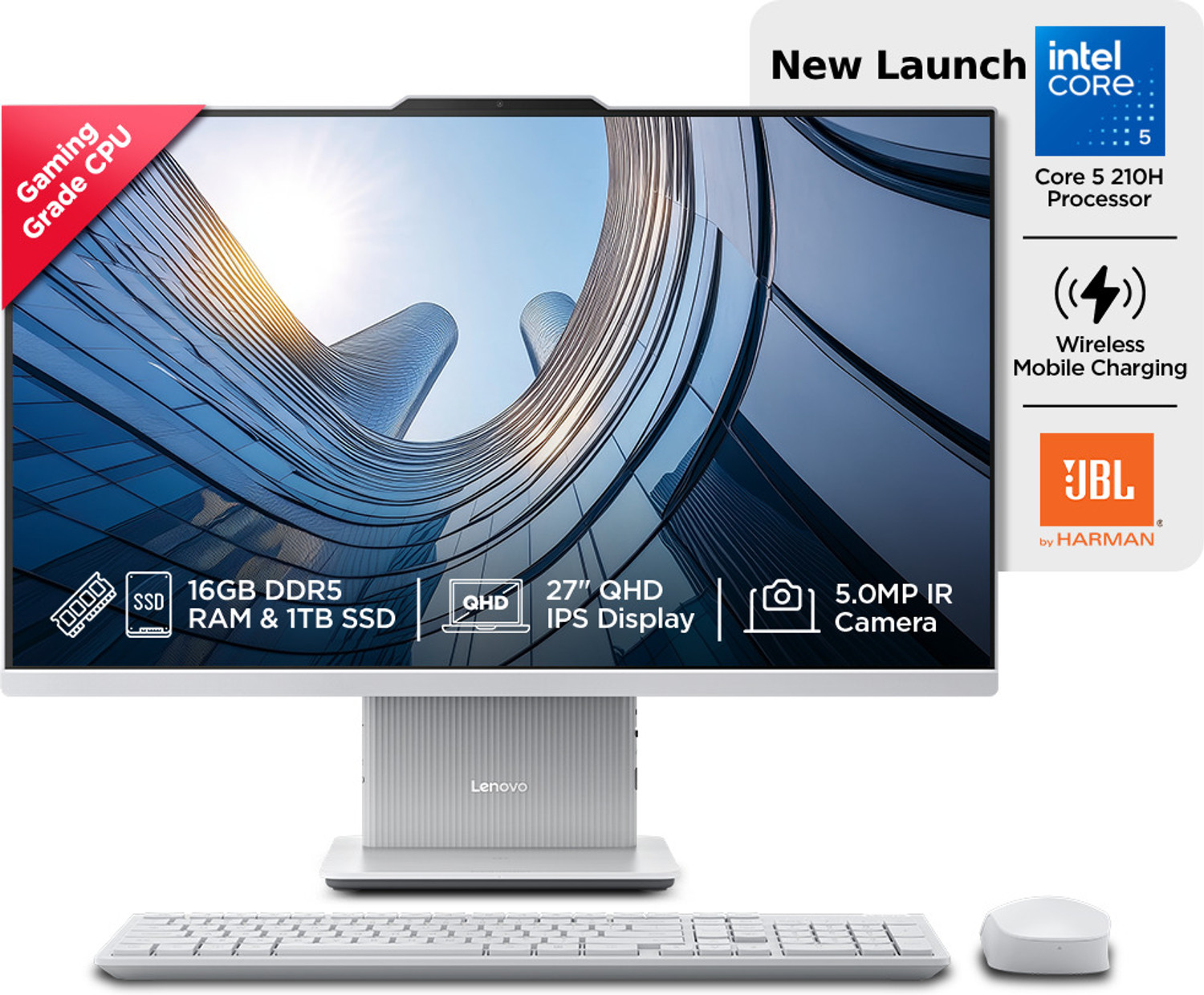 Image of Lenovo Ideacentre AIO QHD IPS Core i5 (16 GB DDR5 /1 TB SSD /Windows 11 Home /27 Inch Screen /IdeaCentre) with MS Office