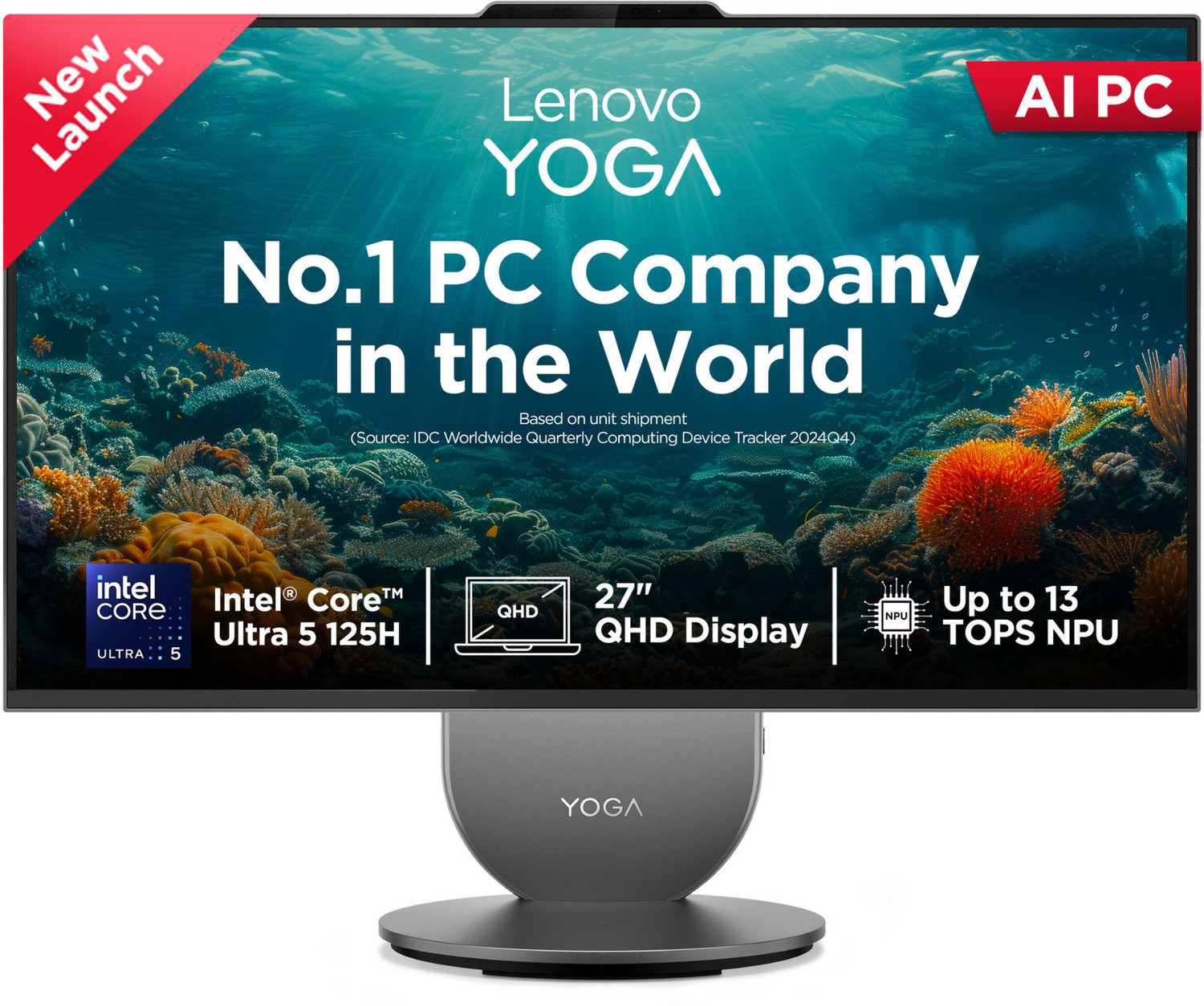 Image of Lenovo Yoga AIO QHD IPS Core i5 (16 GB LPDDR5X /1 GB SSD /Windows 11 Home /27 Inch Screen /Yoga AIO) with MS Office
