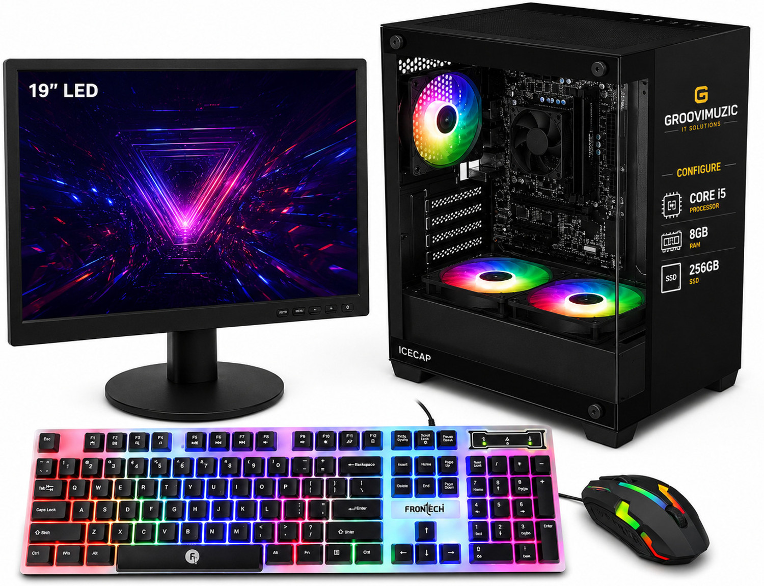 Image of Groovimuzic GAMING Core i5 (8 GB DDR3 /256 GB SSD /Windows 10 Home /18.5 Inch Screen /GAMING KEYBOARD AND MOUSE /MSO /WIFI DONGLE) with MS Office