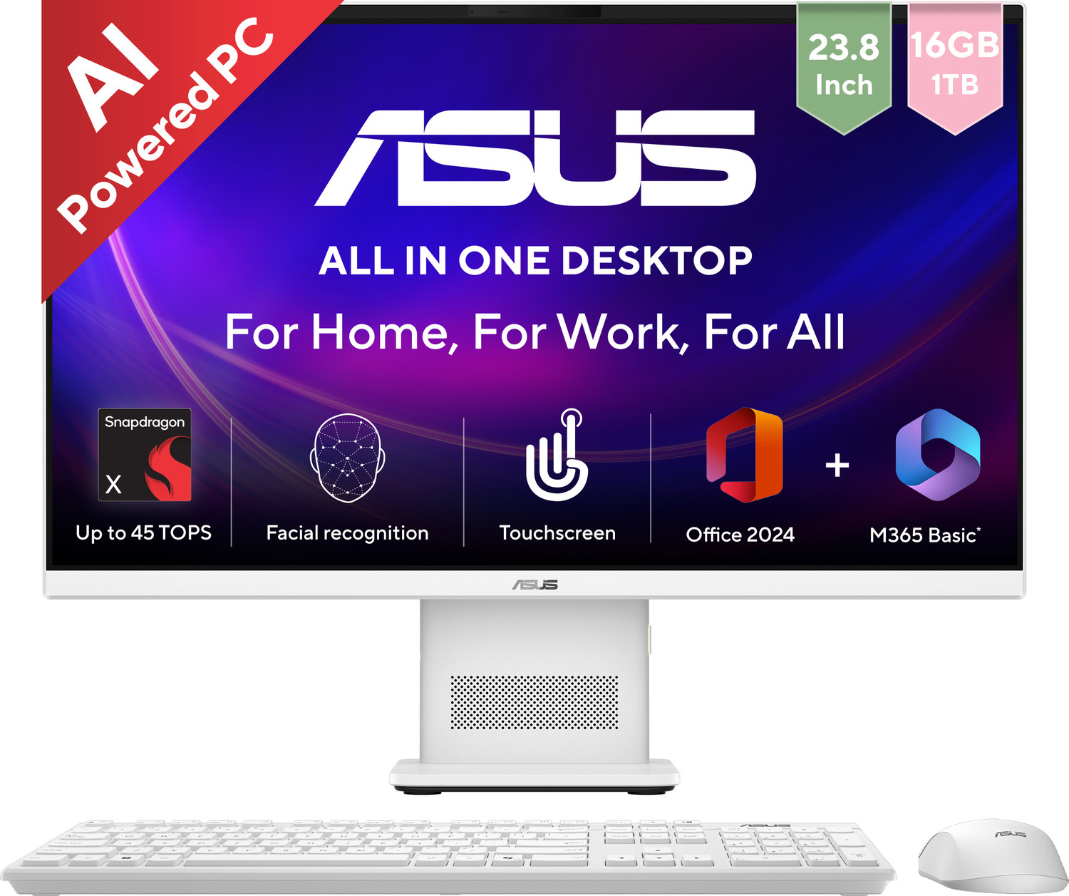 Image of ASUS AiO V400 Series,VM441QA-TWAP002WS,Touch screen, MSO 2024 + M365 Basic*, Snapdragon X (16 GB LPDDR5 /1 TB SSD /Windows 11 Home /23.8 Inch Screen /VM441QA-TWAP002WS)