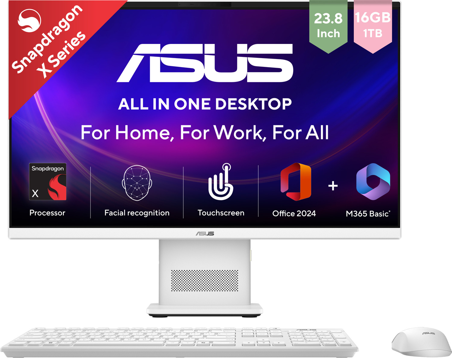 Image of ASUS AiO V400 Series,VM441QA-TWAP002WS,Touch screen, MSO 2024 + M365 Basic*, Snapdragon X (16 GB LPDDR5 /1 TB SSD /Windows 11 Home /23.8 Inch Screen /VM441QA-TWAP002WS)