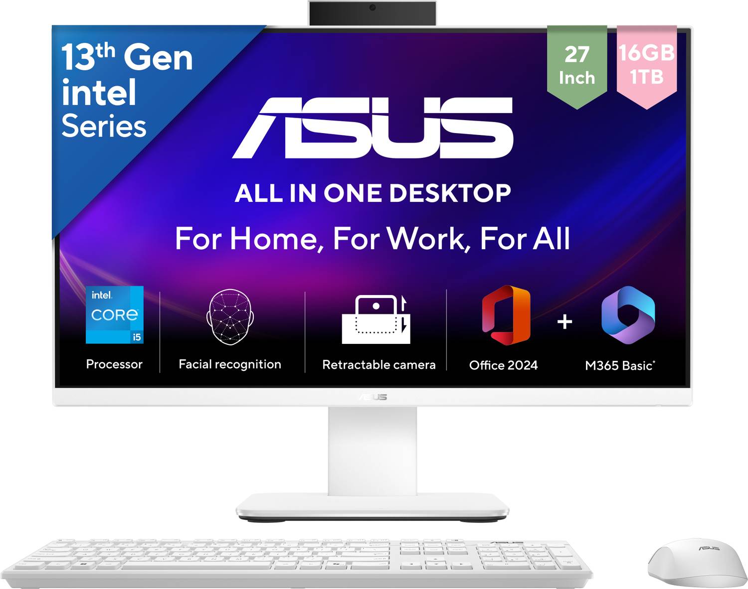 ASUS V400 AiO Series V470VA-KWPE005WS, All in One Desktop, 13th Gen Core i5 (16 GB DDR5/1 TB SSD/Windows 11 Home/27 Inch Screen/V470VA-KWPE005WS) with MS Office
