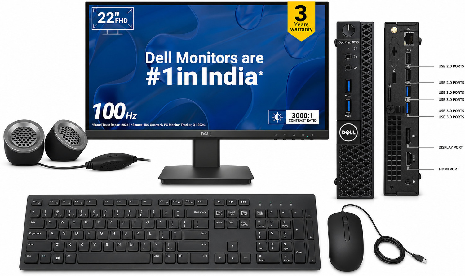 Image of DELL mini pc intel Core i5 (7th Gen) (8 GB DDR4 /256 GB SSD /Windows 11 Home /22 Inch Screen /i5-7th gen 3050 mini pc kb216 &ms116 keyboard mouse zebronic pulto speaker) with MS Office