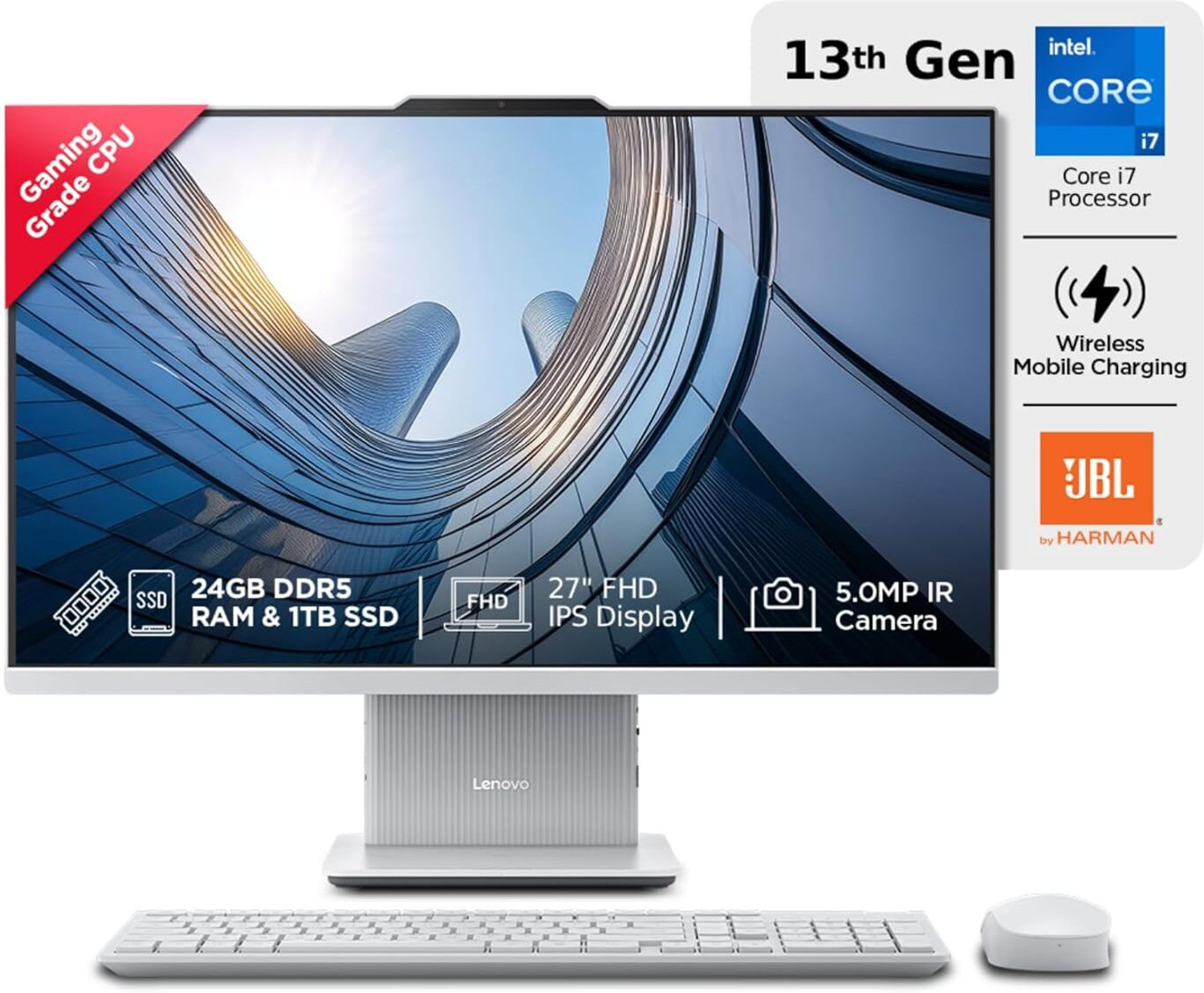 Image of Lenovo 24IRH9 Core i7 (24 GB Unified /1024 GB SSD /Windows 11 Home /24 Inch Screen /IdeaCentre AIO) with MS Office