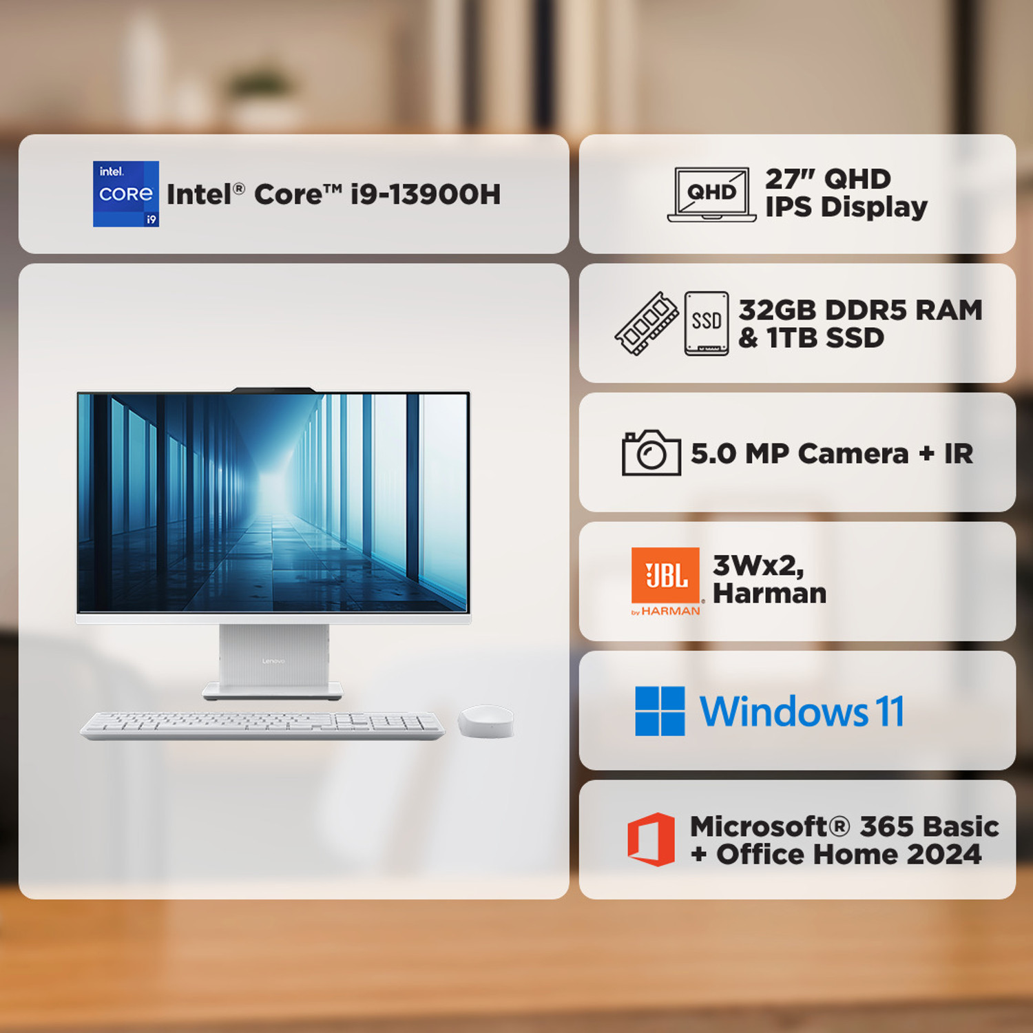 Image of Lenovo Ideacentre AIO QHD IPS Core i9 (12th Gen) (32 GB DDR4 /1 TB SSD /Windows 11 Home /27 Inch Screen /IdeaCentre) with MS Office