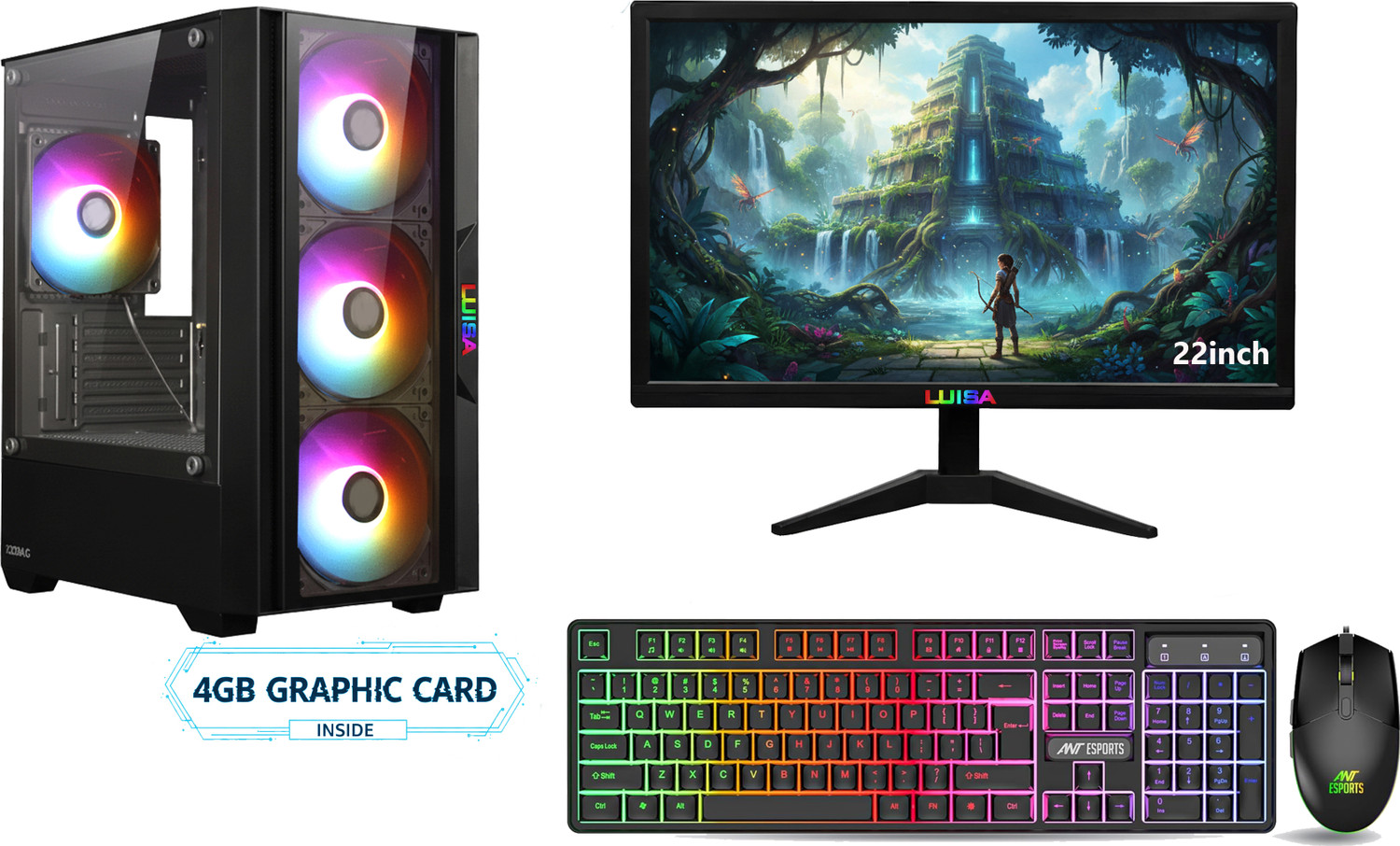 Image of LUISA GAMING 4GB GRAPHIC CARD Core i7 (16 GB Unified /500 GB /256 GB SSD /Windows 11 Home /4GB GRAPHIC CARD /22 Inch Screen /CoraG i7-3770-4GB GPU-16GB RAM-256GB SSD-500GB HDD-22INCH-Keybord Mouse-WIFI) with MS Office