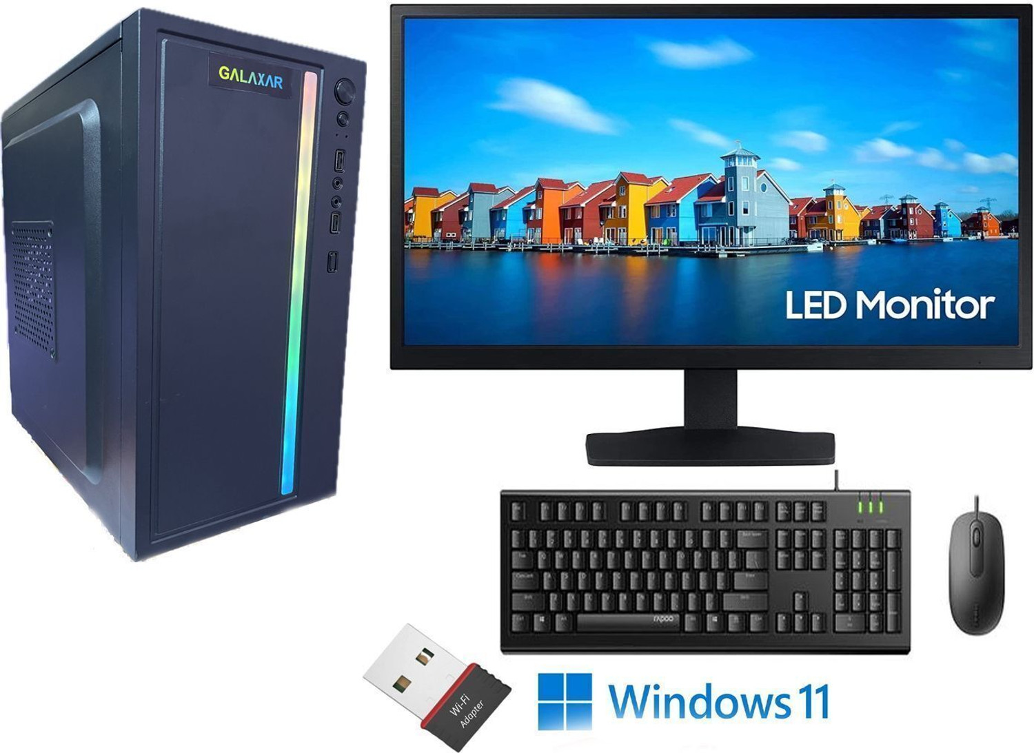 Image of GALAXAR INTEL Core i5 (8 GB DDR3 /500 GB /128 GB SSD /Windows 11 Home /1 GB /19 Inch Screen /GLX-I52400-8GBRAM-128GBM.2SSD-500GBHDD-WIFI) with MS Office
