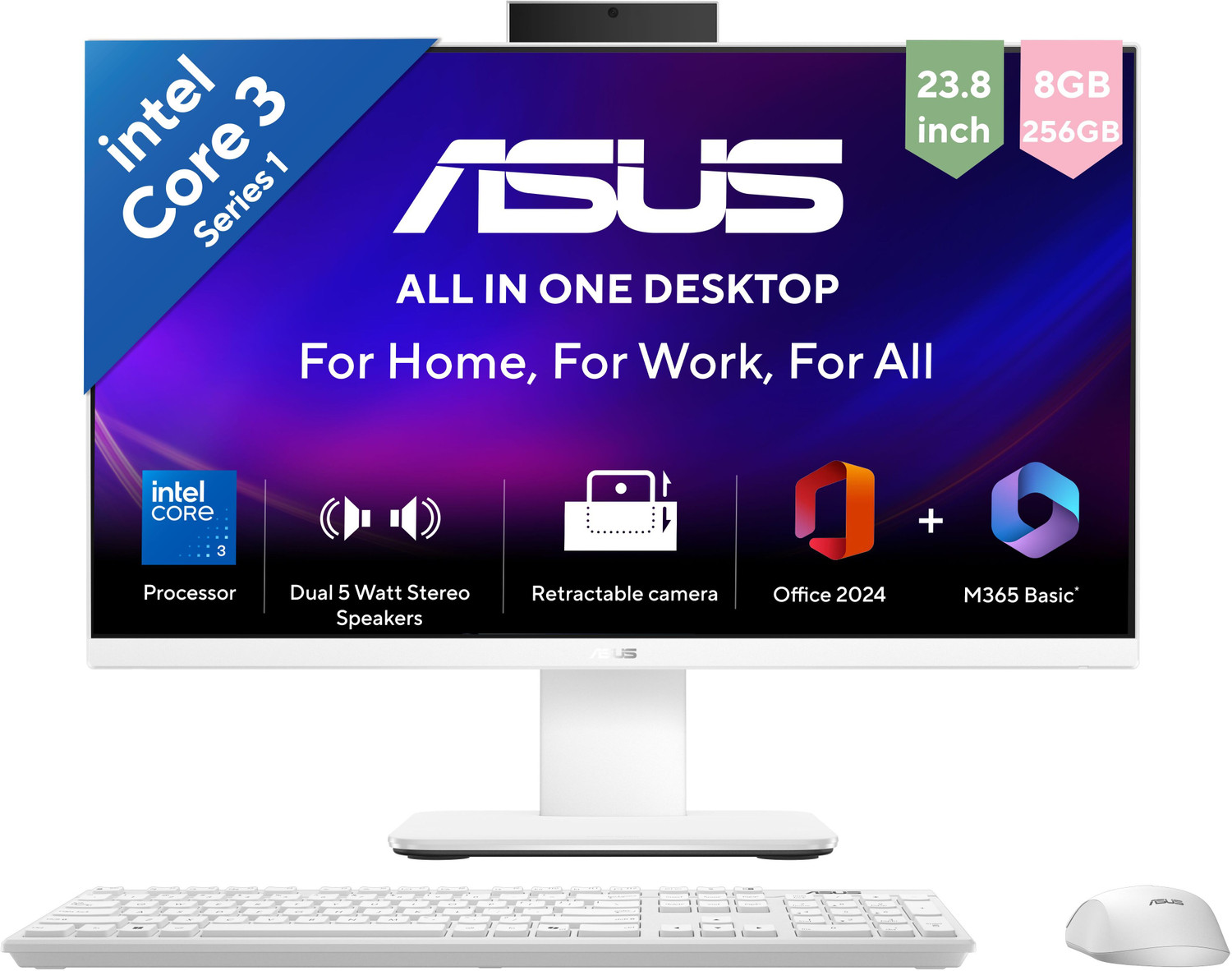 Image of ASUS AiO V400 Series,(2026) with Office 2024 + M365 Basic*, (i3 14th Gen) Core 3 (8 GB DDR5 /256 GB SSD /Windows 11 Home /23.8 Inch Screen /V440VAB-KWC3006WS) with MS Office