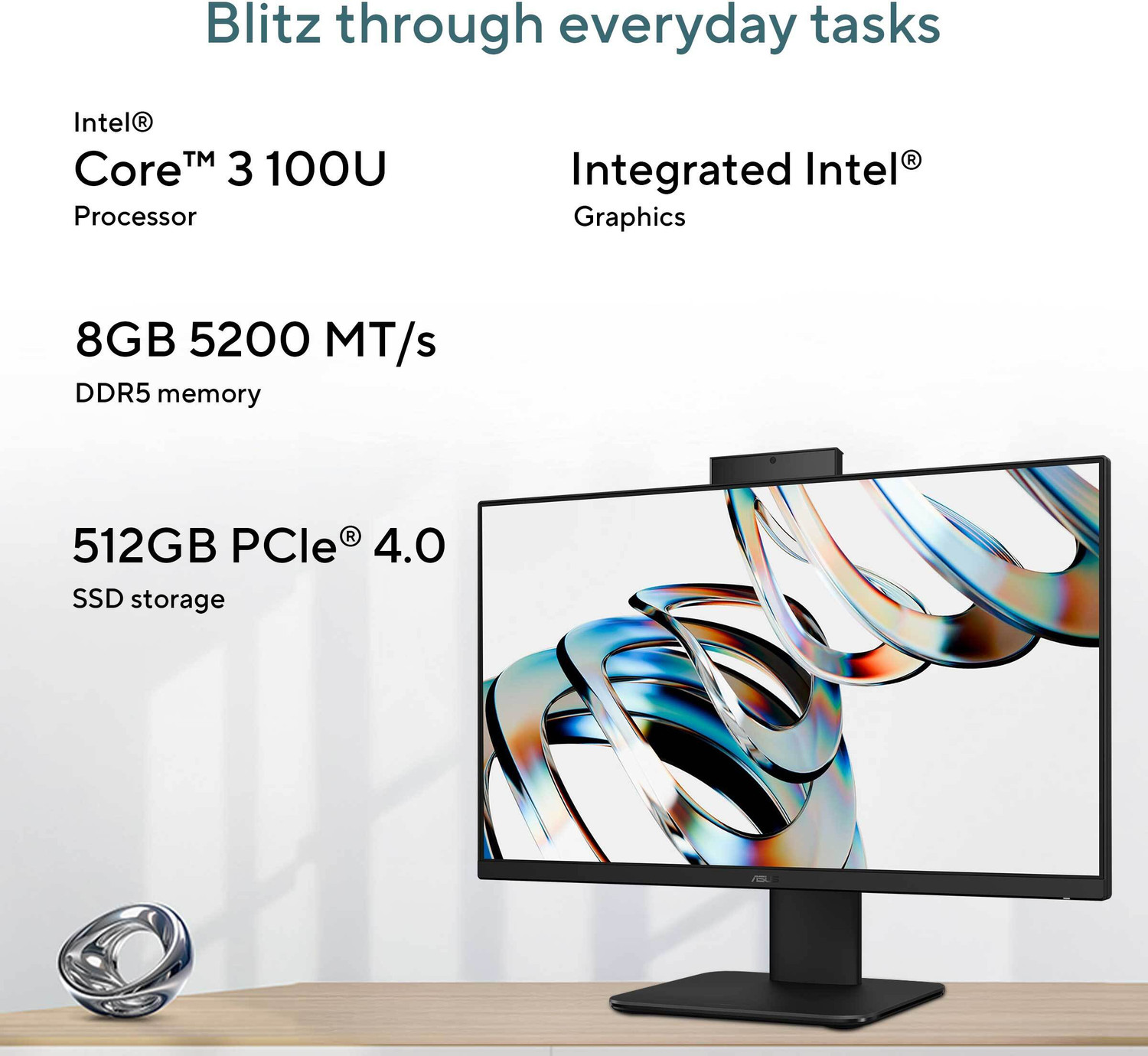 Image of ASUS AiO V400 Series,(2026) with Office 2024 + M365 Basic* , (i3 14th Gen) Core 3 (8 GB DDR5 /512 GB SSD /Windows 11 Home /23.8 Inch Screen /V440VAB-KBC3002WS)