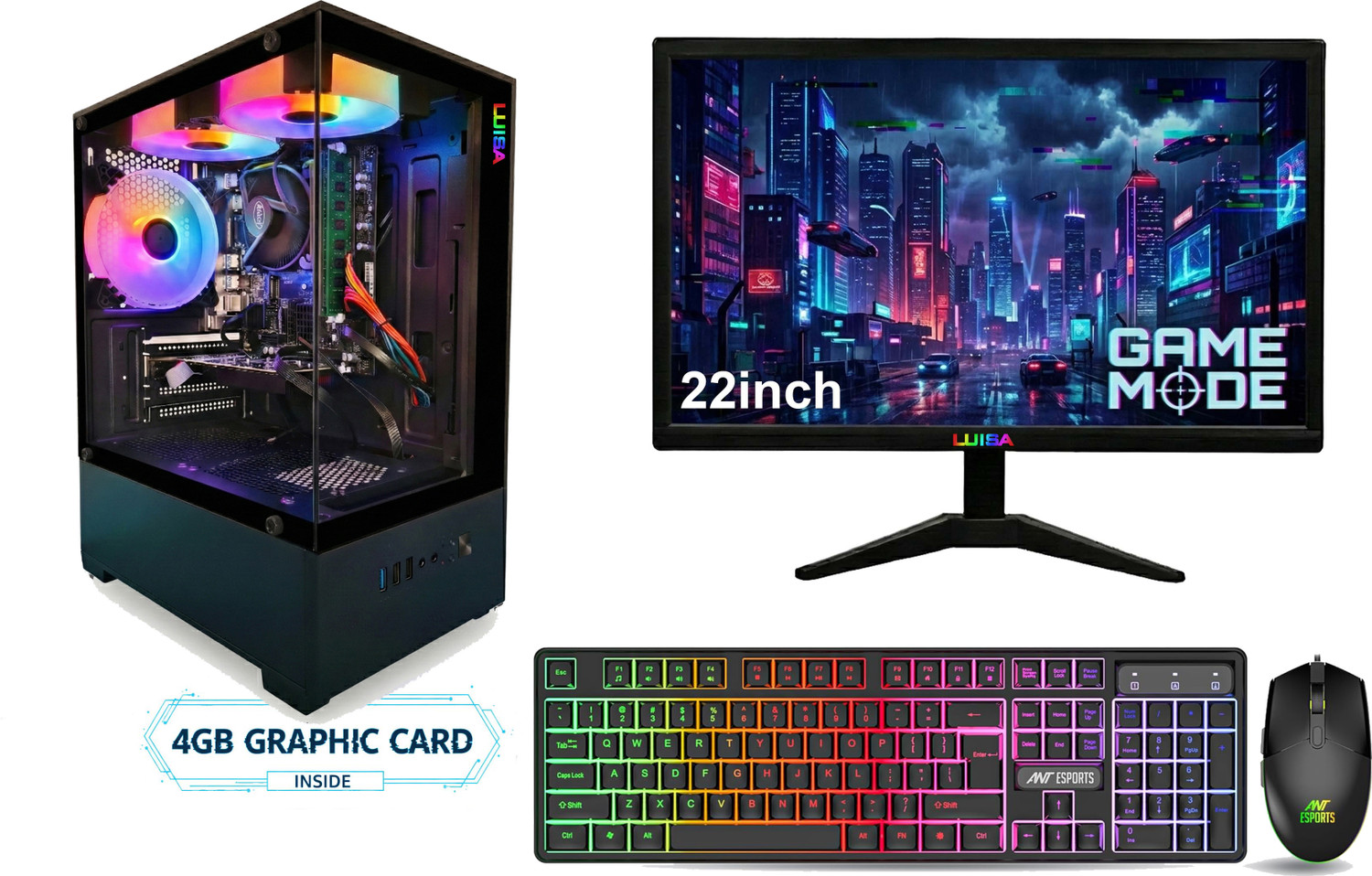 Image of LUISA GAMING ICECAP Core i5 (16 GB Unified /500 GB /256 GB SSD /Windows 11 Home /4GB GRAPHIC CARD /22 Inch Screen /Icecap i5-4gb Graphic-16gb Ram-256Gb Ssd-500Gb Hdd-22In Display-Keybord Mouse) with MS Office