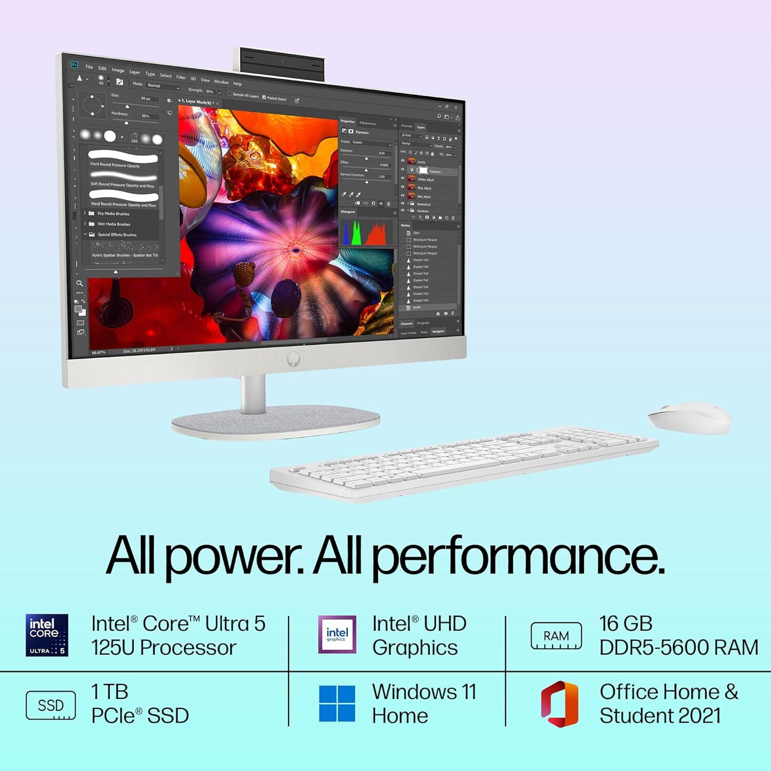 Image of HP All-in-One 27 Core Ultra 5 (16 GB DDR5 /1 TB SSD /Windows 11 Home /27 Inch Screen /All-in-One 27-cr1027) with MS Office