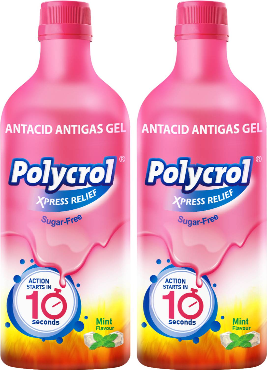 Polycrol Xpress Relief Antacid Gel for Acidity, Sugar-Free, Mint Flavor Liquid