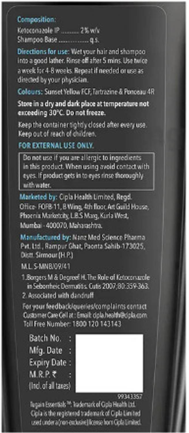 Cipla Tugain Essentials 2% Ketoconazole Anti-Dandruff Shampoo - Image 2