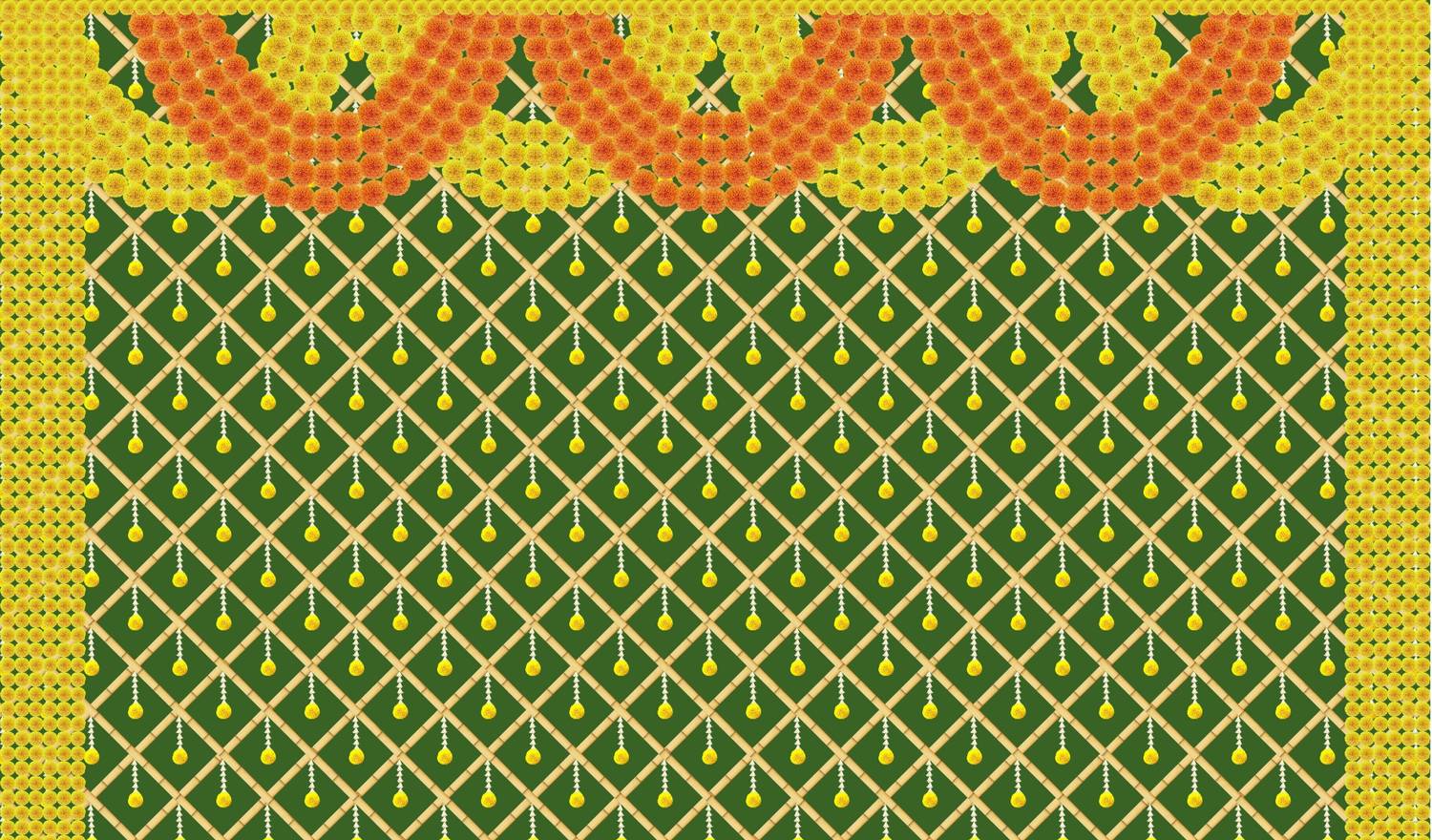 Ashvath Marigold flower With Bamboo Zigzag design Cloth (5Feet height & 8Feet width) Altar Cloth