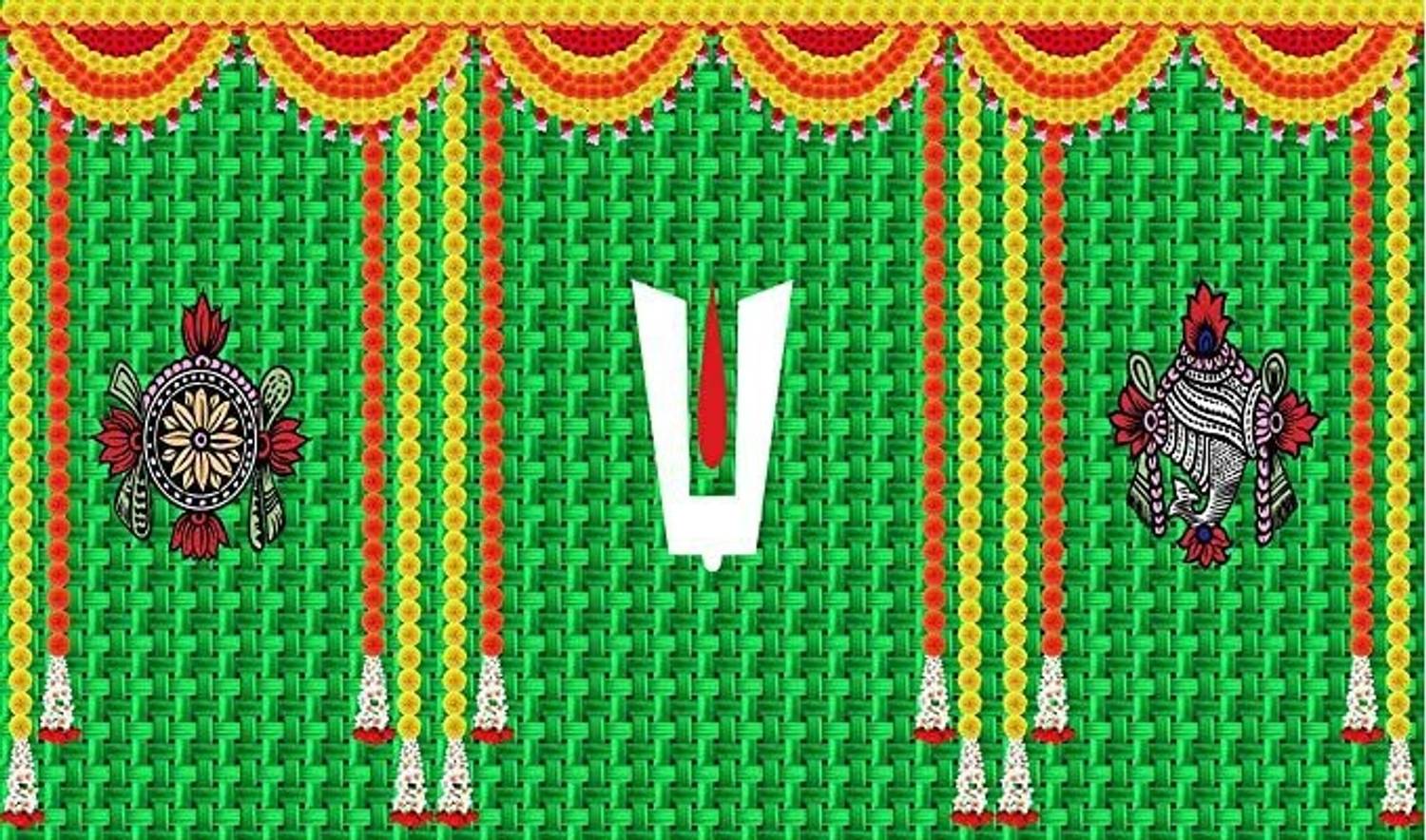 Ashvath Fashion thirunaamam shanku chakra namam Lord Vishnu Balaji (5Feet Height & 8Feet width) Altar Cloth