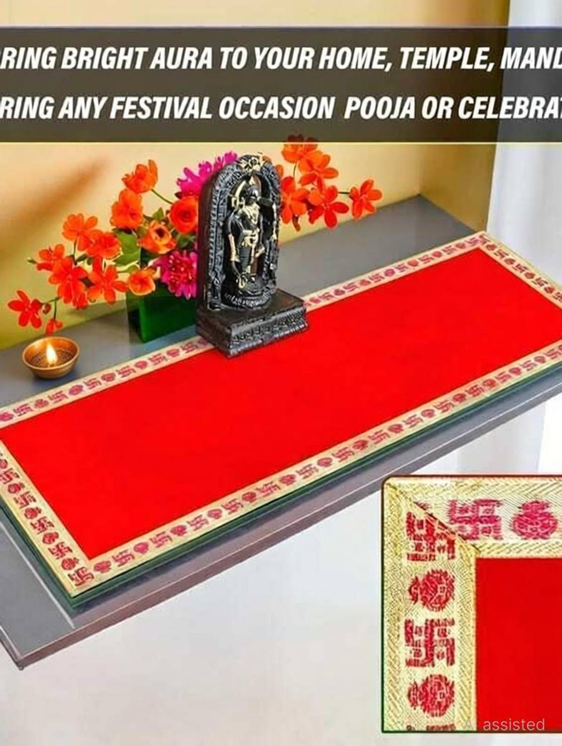 Shri Ganesh Poshak Velvet Red Puja Aasan Cloth 10x30 Inch - Image 1