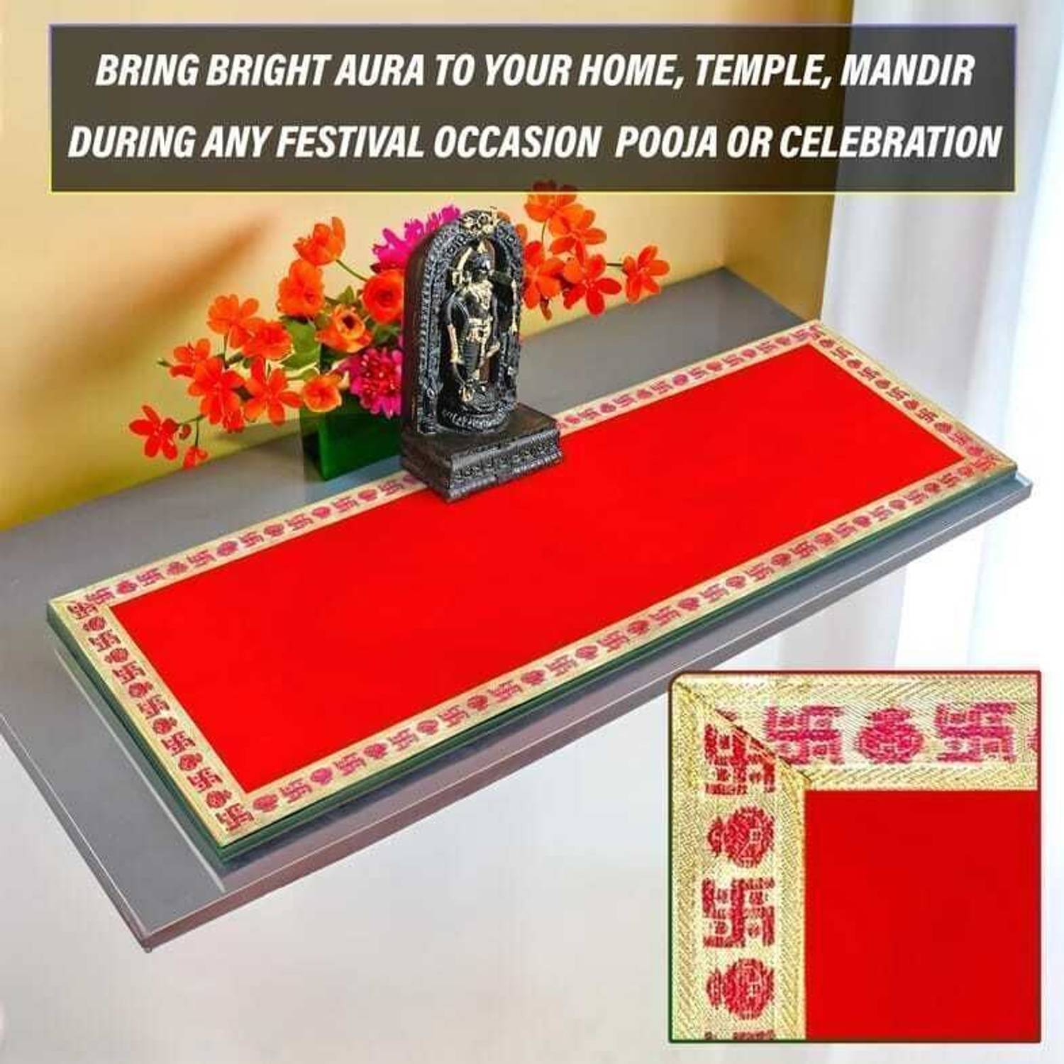 Shri Ganesh Poshak Velvet Red Puja Aasan Cloth 10x30 Inch - Image 4