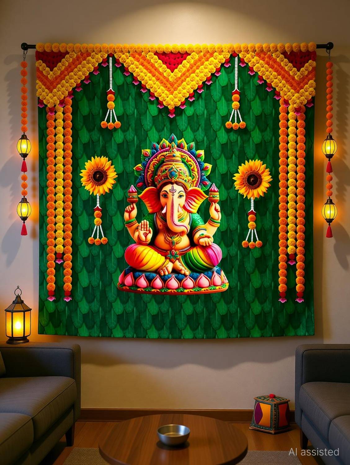 Blimp bananaleaf backdrop festival backdrop wallpaper backdrop decoration cloth Altar Cloth