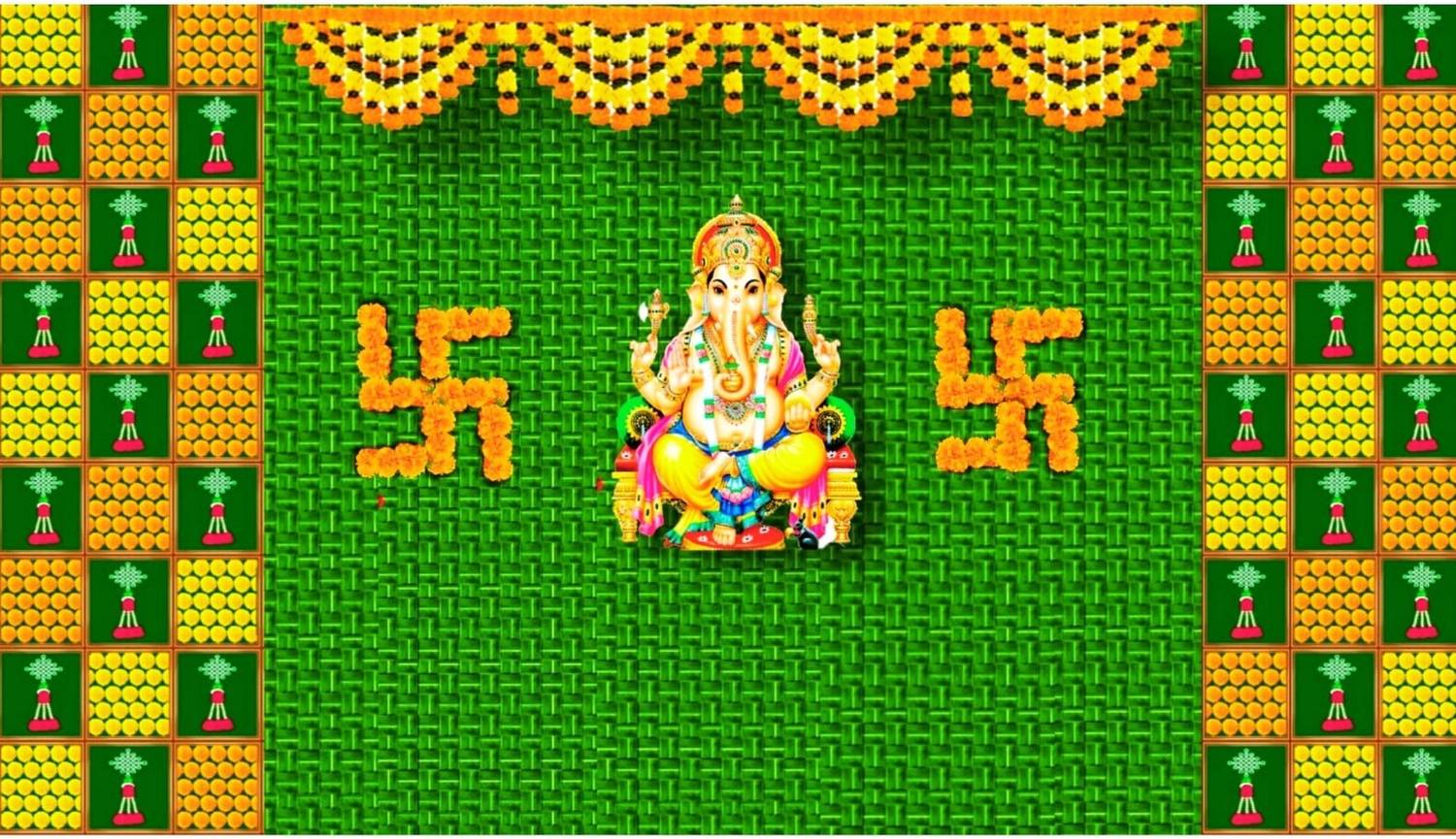 Ardino Traditionally Designed OM GANESH Decoratiive Backdrop Cloth for All Functions Altar Cloth