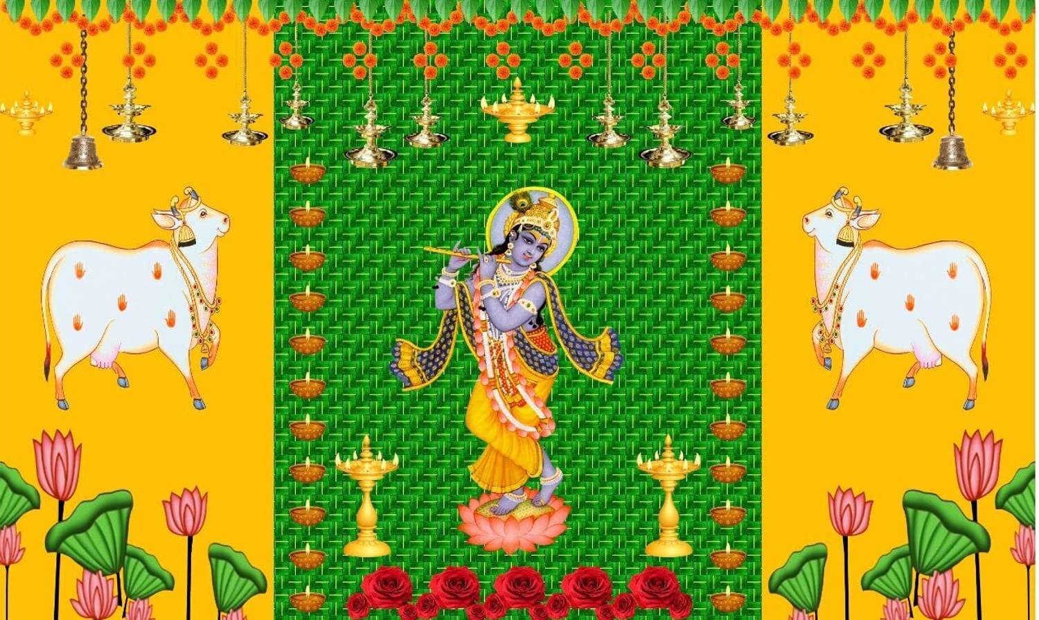 Ashvath Decorative Backdrop Cloth with Shree Krishna Altar Cloth