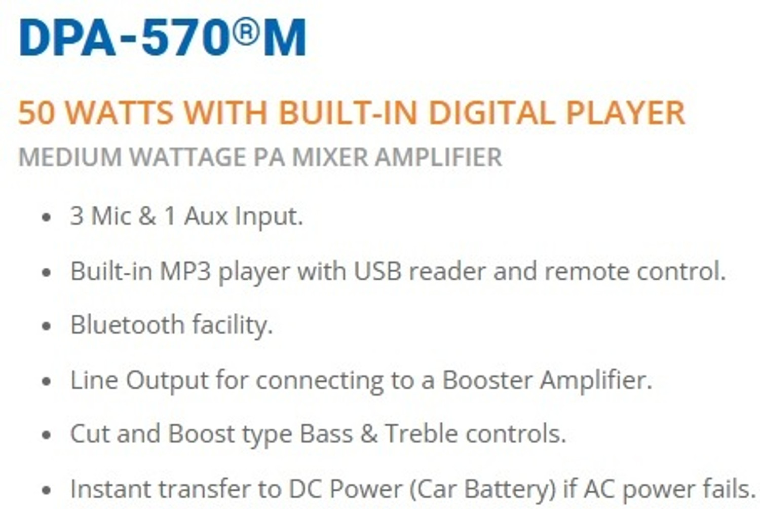 Image of Ahuja DPA 570M with Bluetooth&USB 50 W AV Power Amplifier