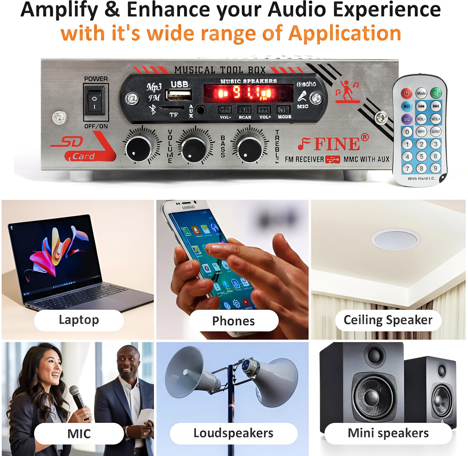 Image of FINE IPL AMPLIFIER Multimedia Player with Bluetooth,Aux,FM Radio. 150 W AV Power Amplifier (Grey)