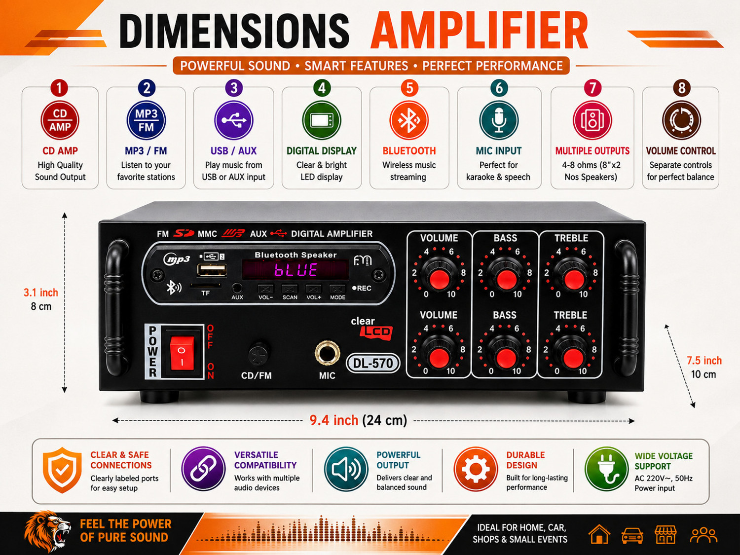 Image of ain Bluetooth Amplifier Dj Speaker Machine 5000 W,audio player, USB /SDFM Radio 120 W AV Power Amplifier