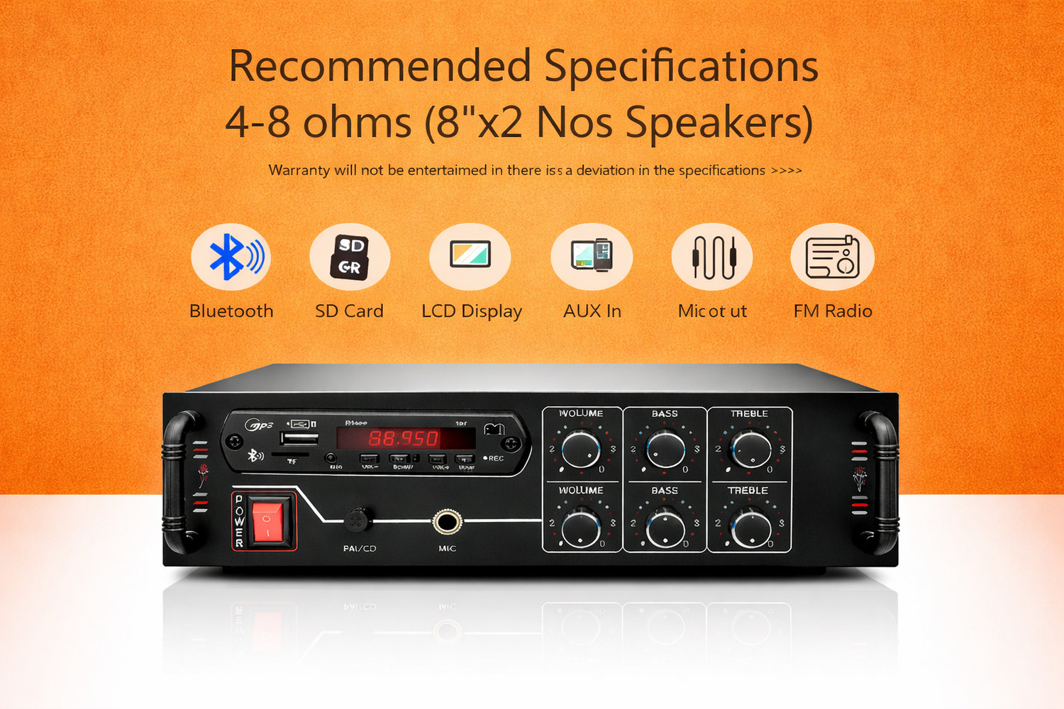 Image of Night Guard Amplifier 5000 W Bluetooth dj speaker machine, AUX /MIC Input /USB /SD Card, Remote 120 W AV Power Amplifier