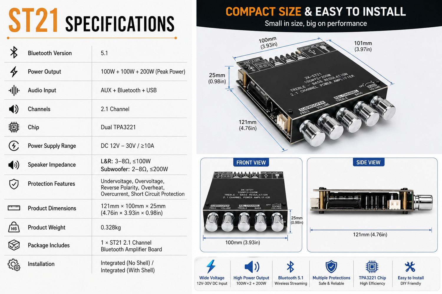 Image of Capacious Emporium CE-ZK-ST21-400W-2.1 400 W AV Power Amplifier