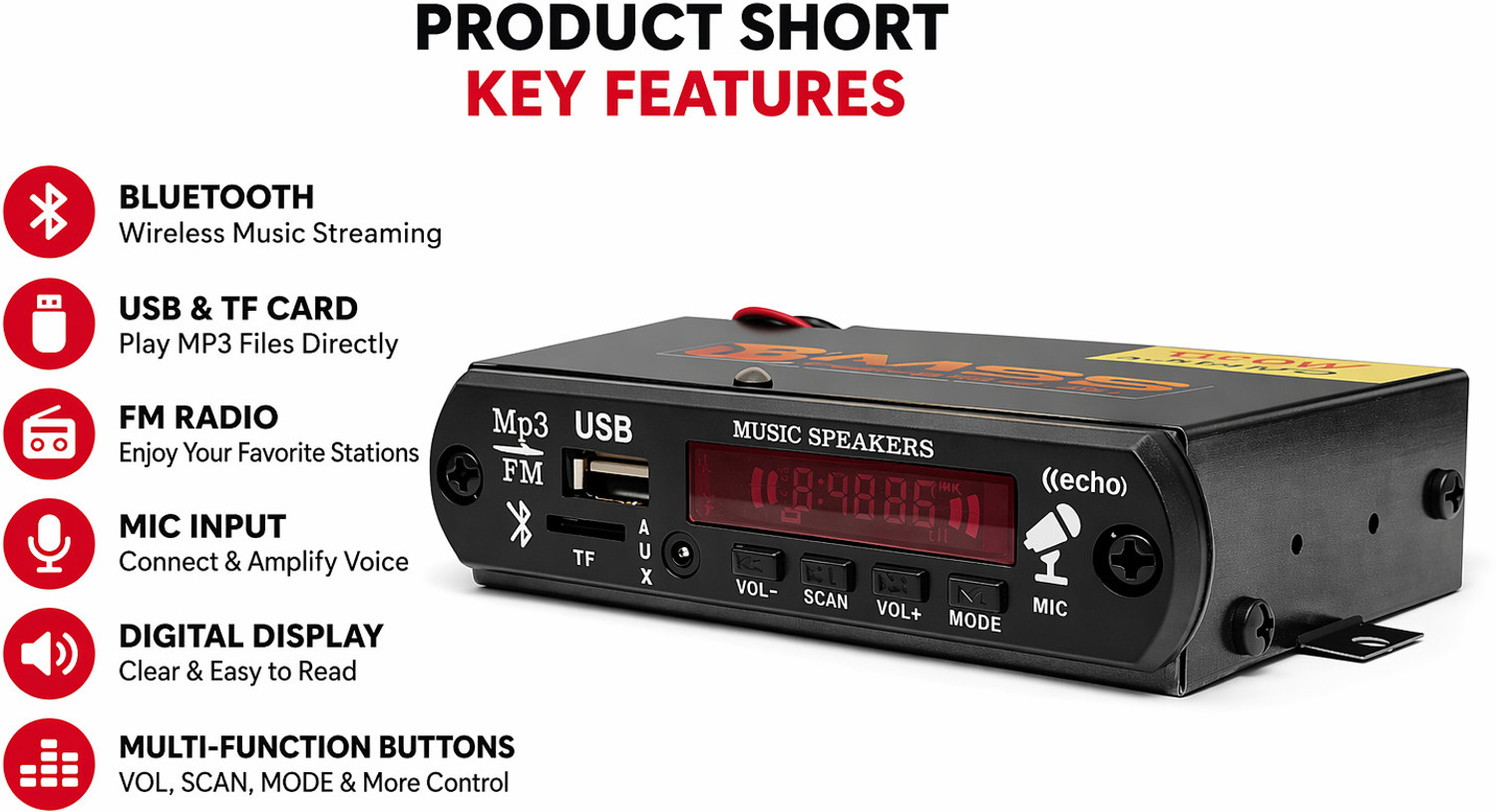 Image of MSB MINI AMPLIFIER WITH BT /AUX /USB /SD PERFECT FOR ALL TYPES 2 ,,3,4 WHEELERS 12 W AV Control Amplifier