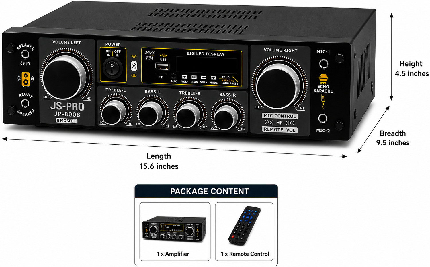 Image of JS PRO JP 8008 Amplifier 200 W AV Control Amplifier