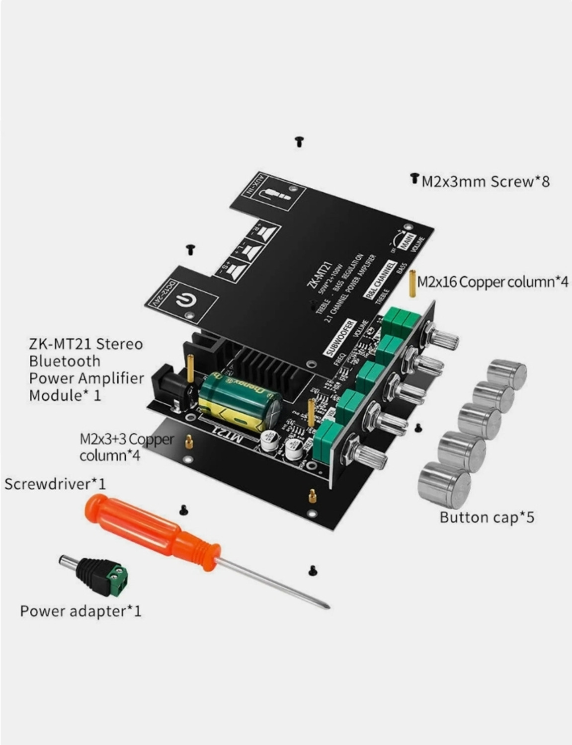 Image of Wuzhi ZK - MT21, 50W*2 +100W Class D 200 W AV Control Amplifier
