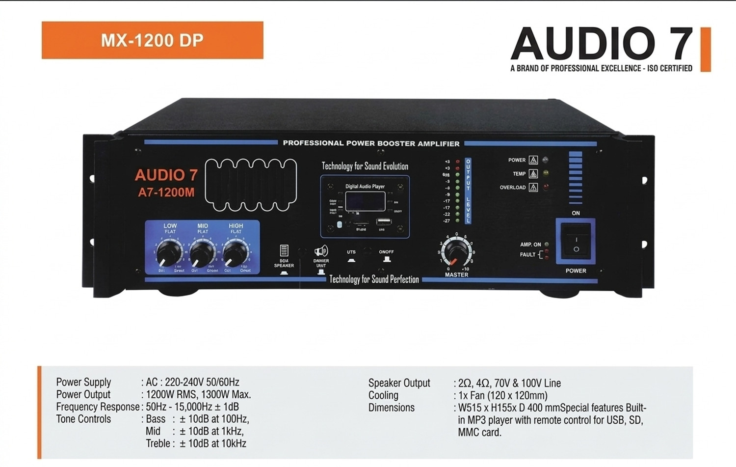 Image of AUDIO 7 MX-1200 DP 1500 W AV Control Amplifier