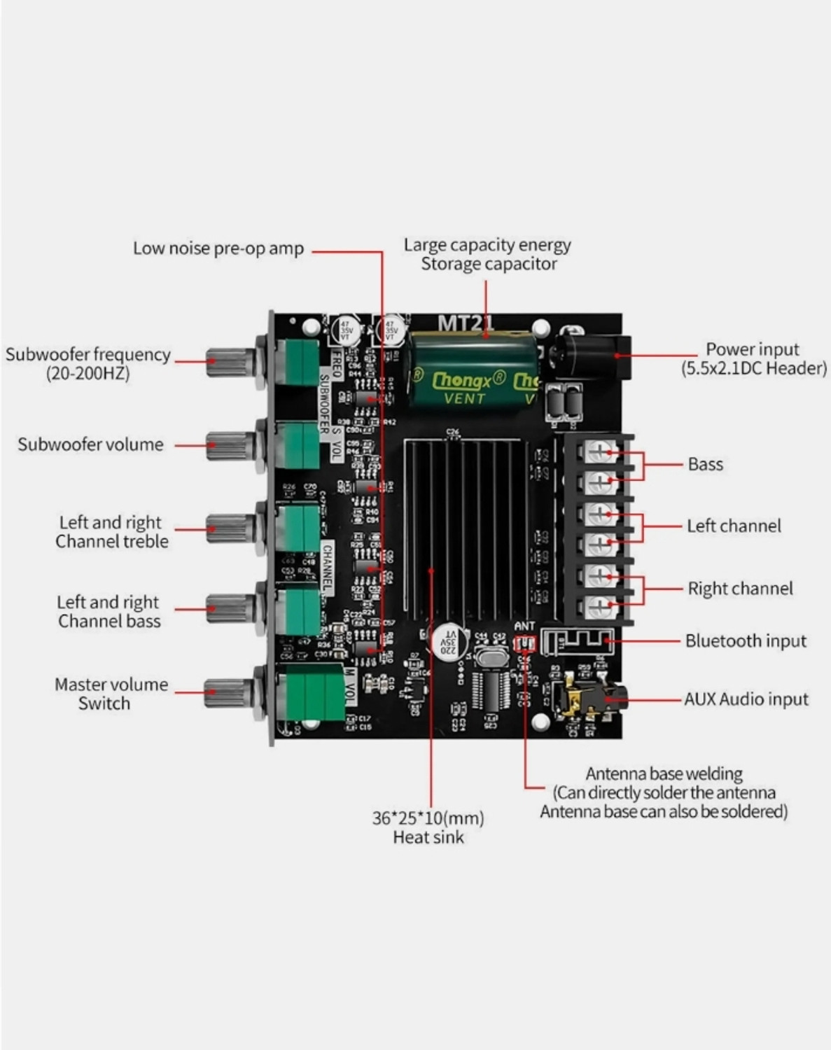 Image of Wuzhi ZK - MT21, 50W*2 +100W Class D 200 W AV Control Amplifier