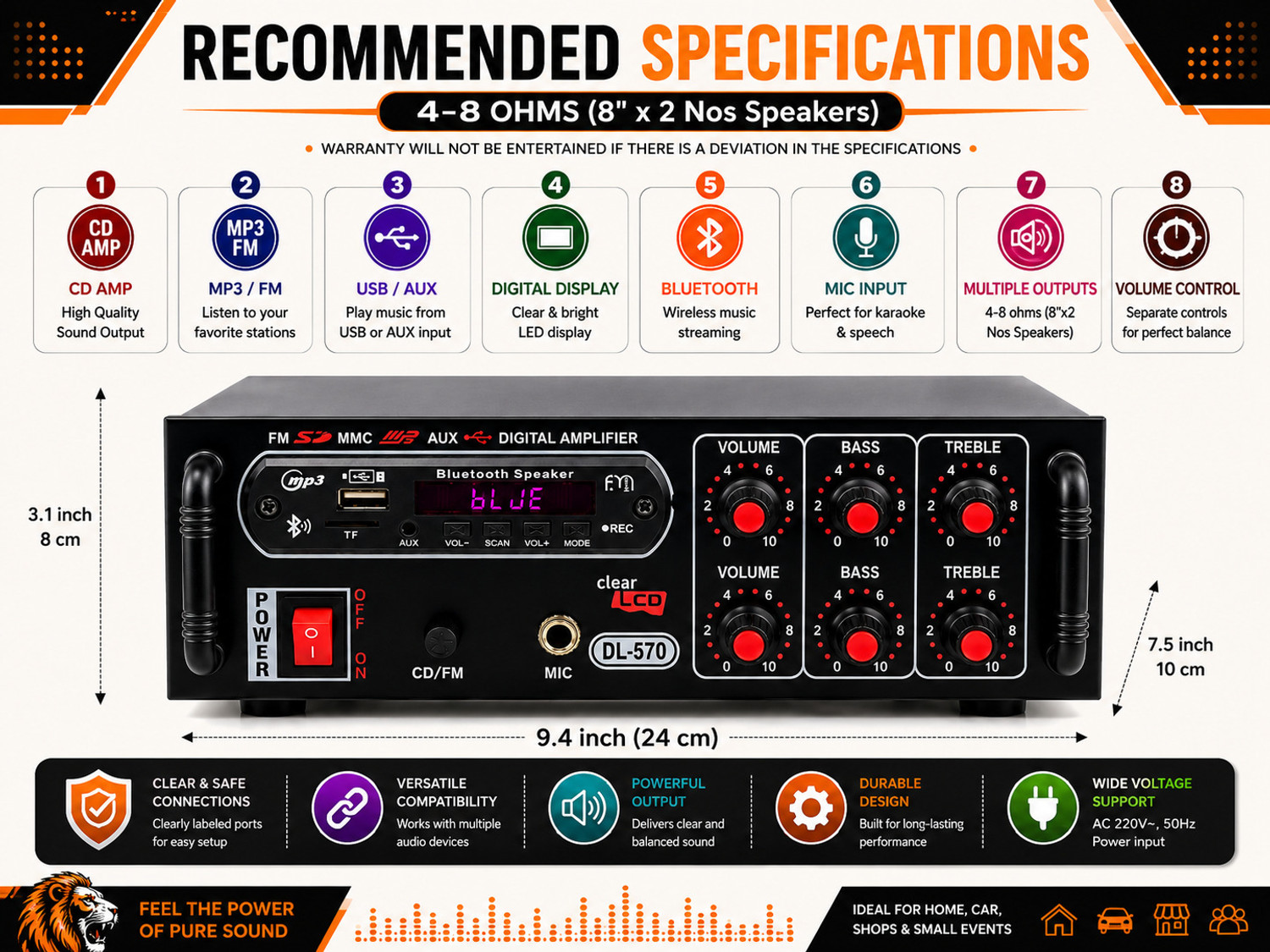 Image of ain Bluetooth Amplifier Dj Speaker Machine 5000 W,audio player, USB /SDFM Radio 120 W AV Power Amplifier