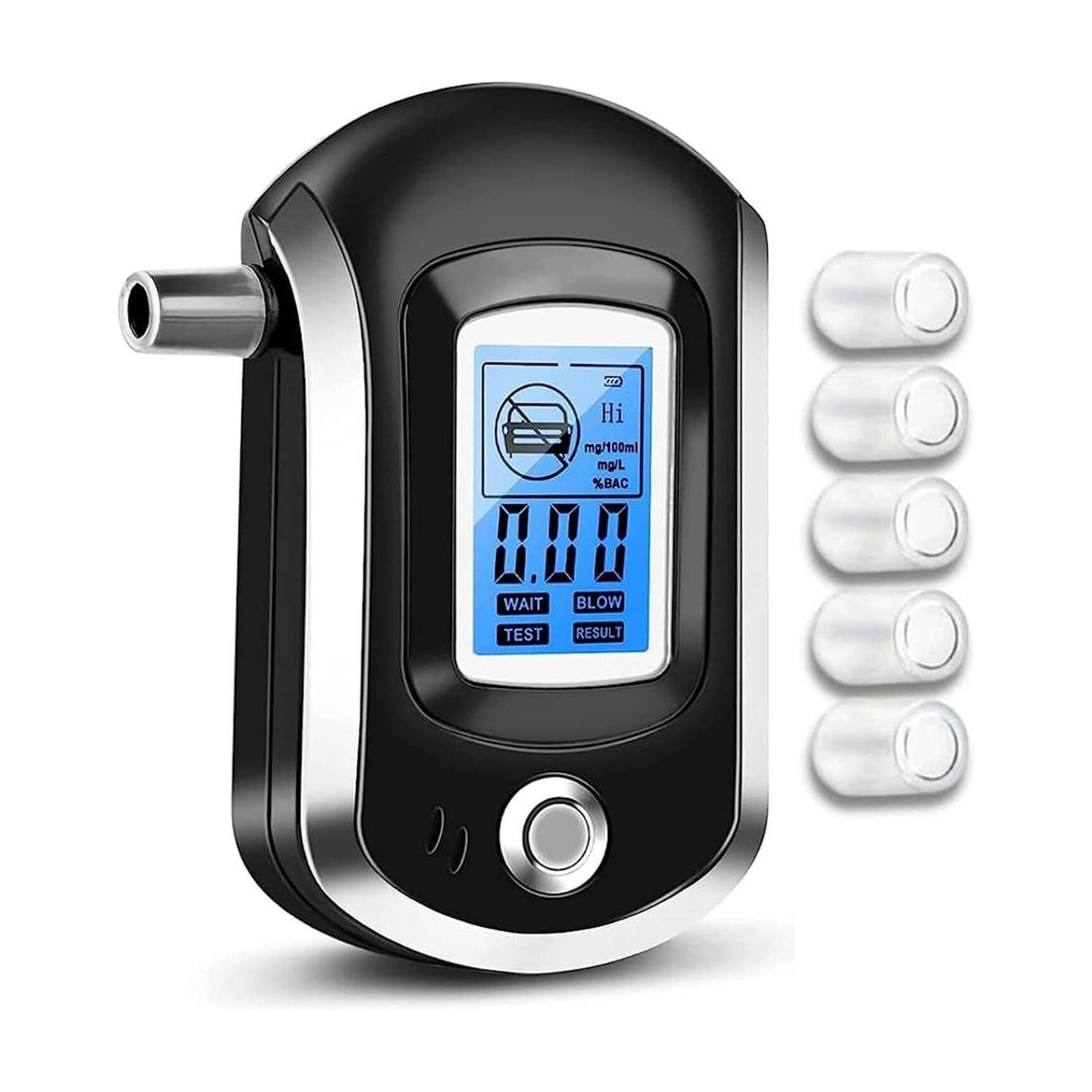 Alcobreath Smart Digital Alcohol Tester with LCD Display – Breathalyzer with 5 Mouthpieces Analytical Scale