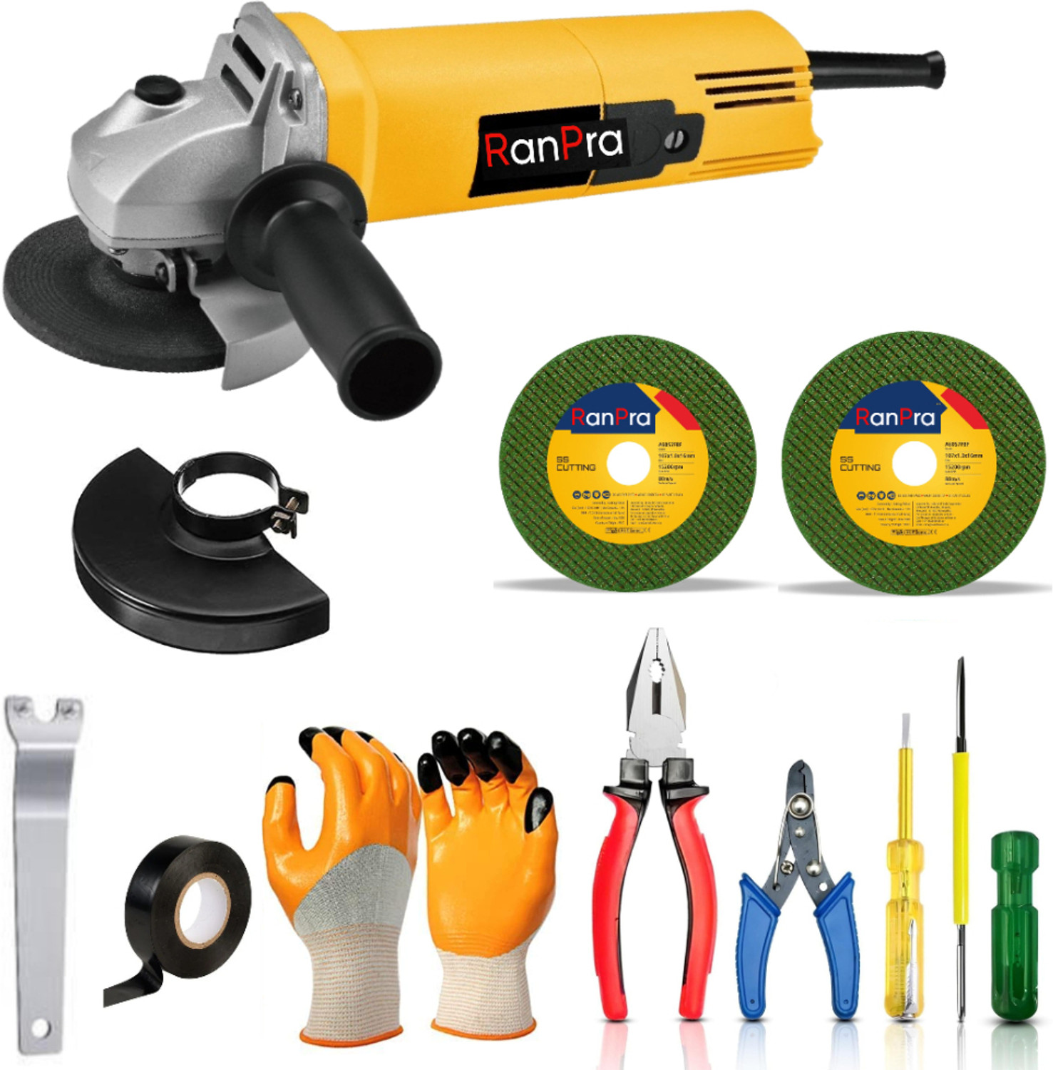 Image of RanPra HEAVY DUTY 4 inch ANGLE GRINDER WITH 2PCS CUTTING WHEEL & 6 DIFFERENT HAND TOOL Angle Grinder