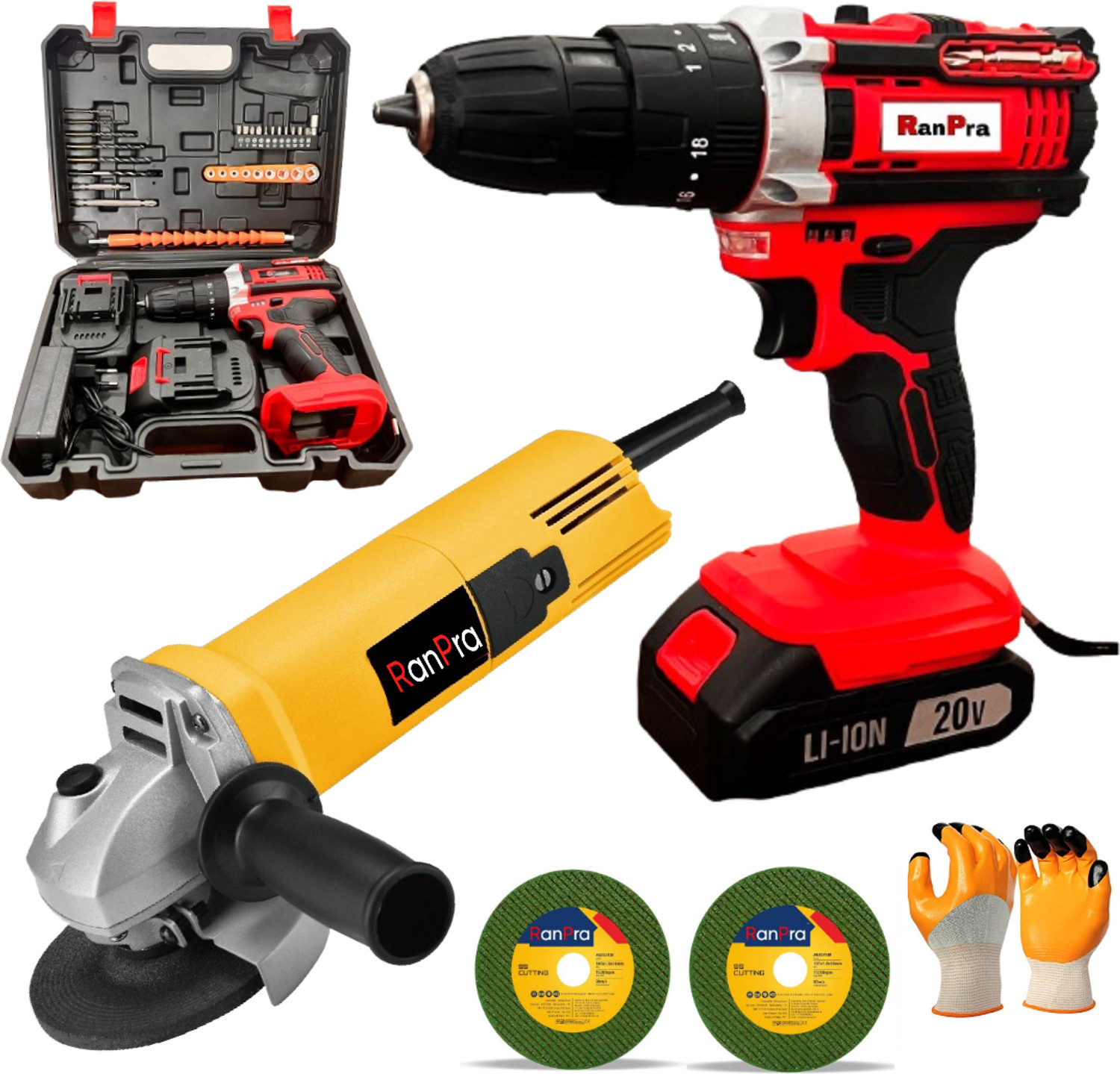 Image of RanPra 21VOLT CORDLESS DRILL AND 100 /110MM ANGLE GRINDER MACHINE Angle Grinder